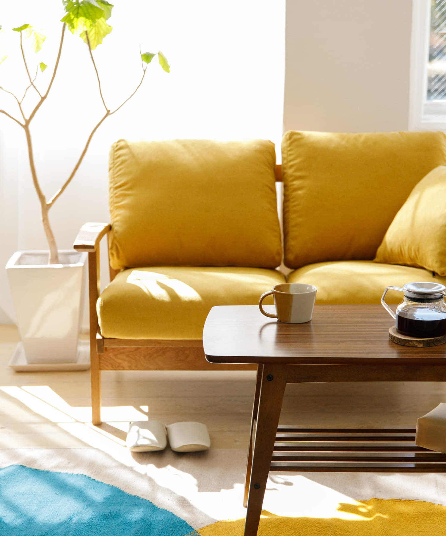 BOTHY　Chiffon Sofa 2P オーク無垢材 イエロー one