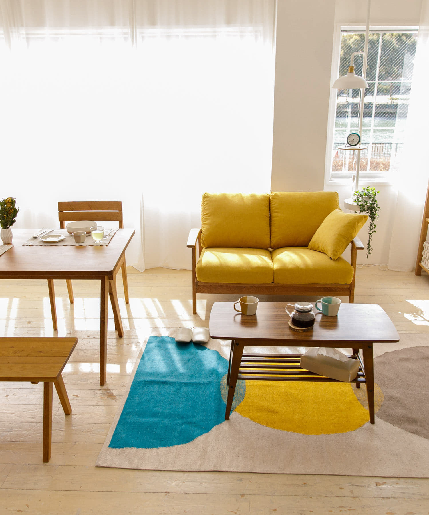 BOTHY　Chiffon Sofa 2P オーク無垢材 イエロー one