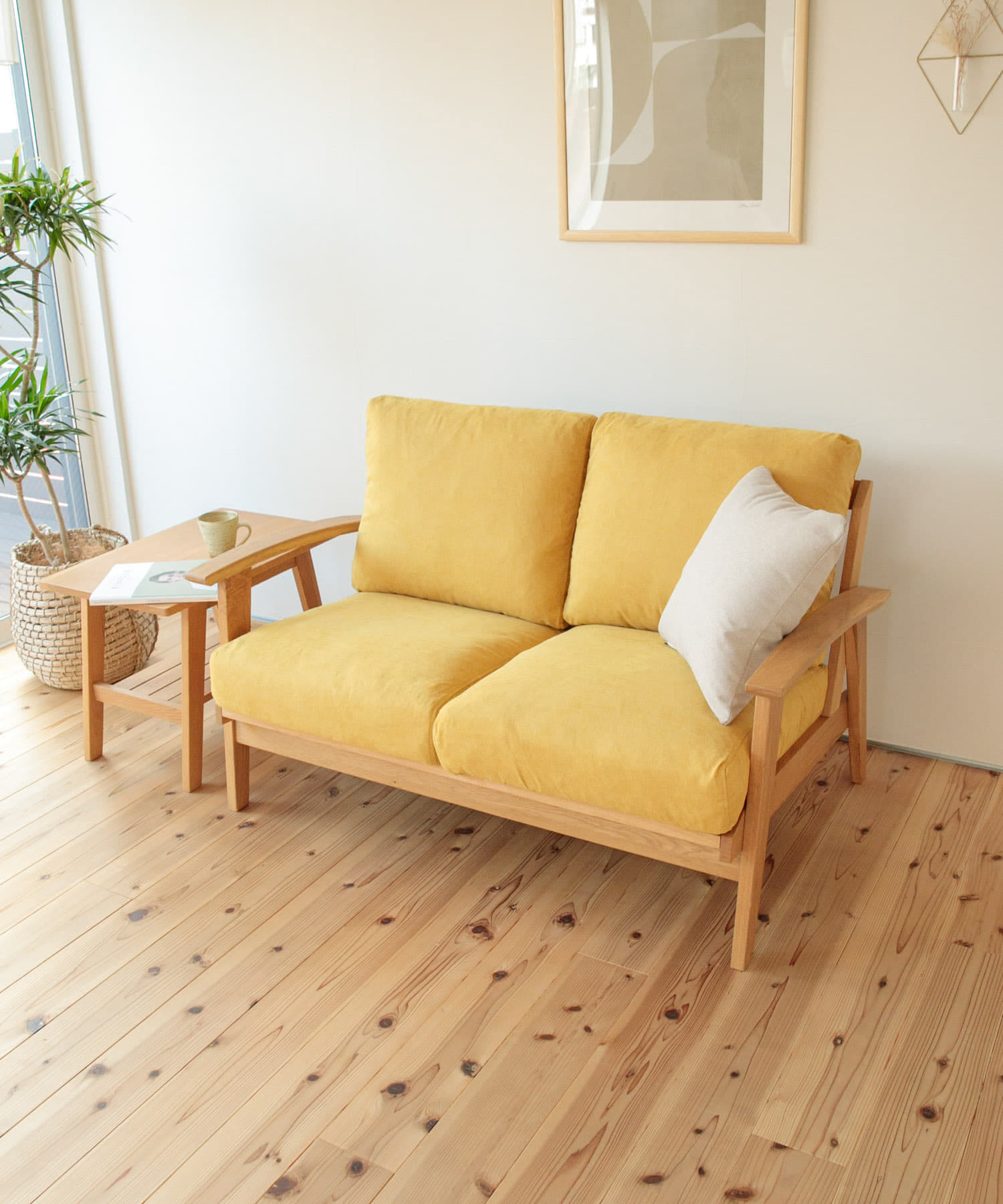 BOTHY　Chiffon Sofa 2P オーク無垢材 イエロー one