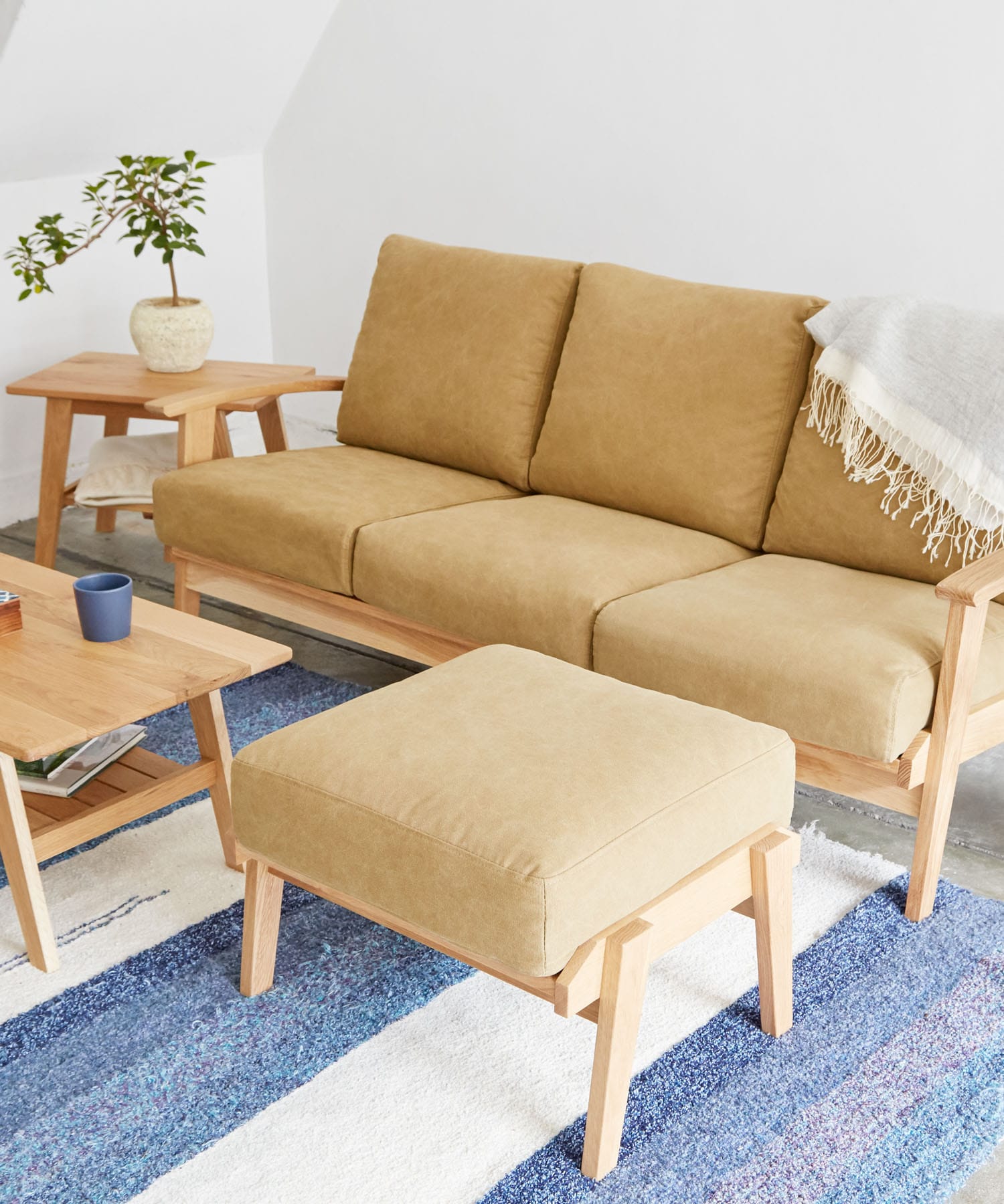 BOTHY Canvas Ottoman オーク無垢材 Khaki one