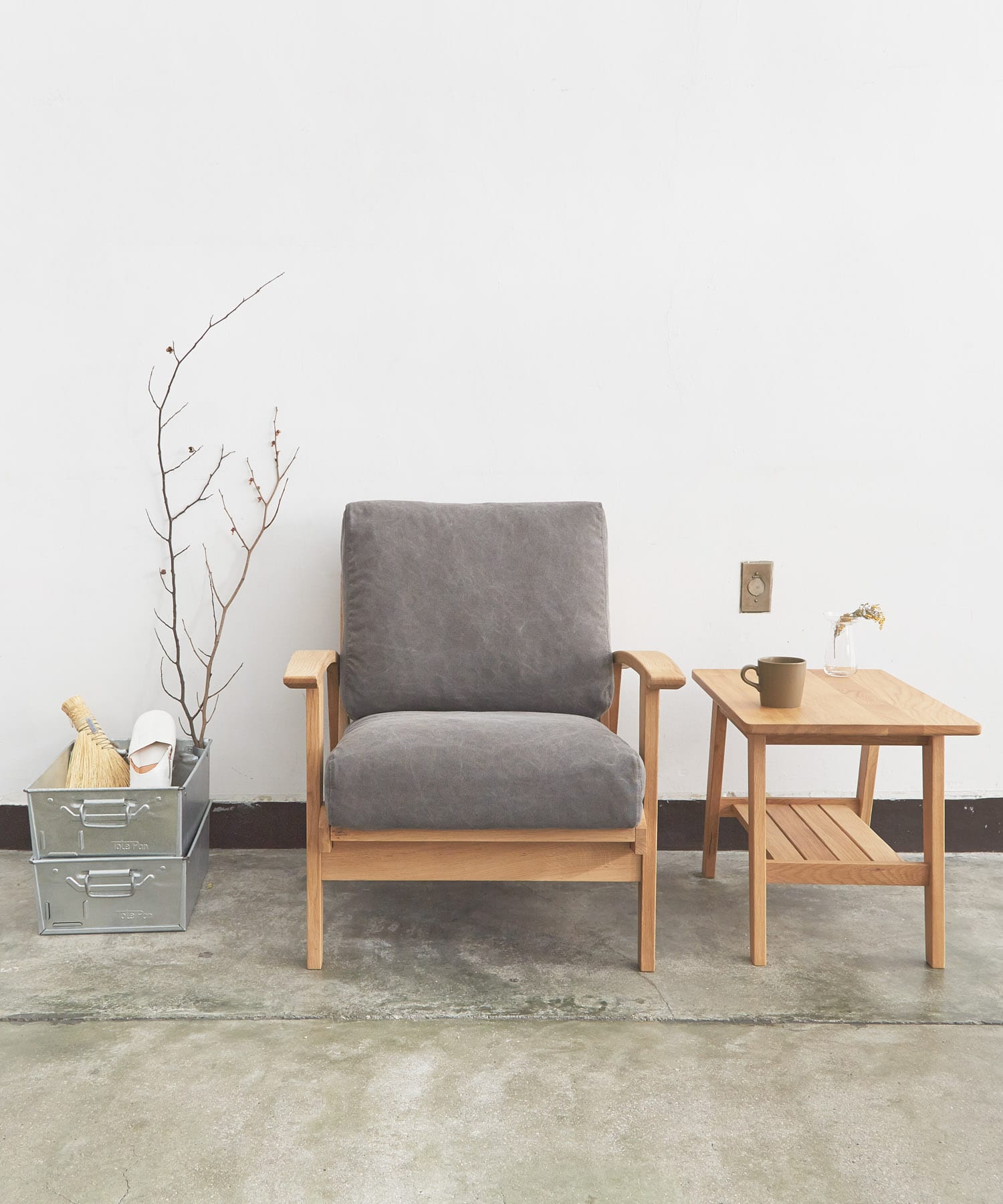 BOTHY Canvas Sofa 1P オーク無垢材 Grey one
