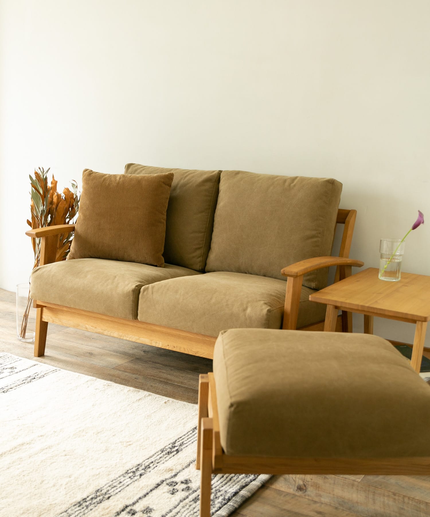 BOTHY Canvas Sofa 2P オーク無垢材 Khaki one