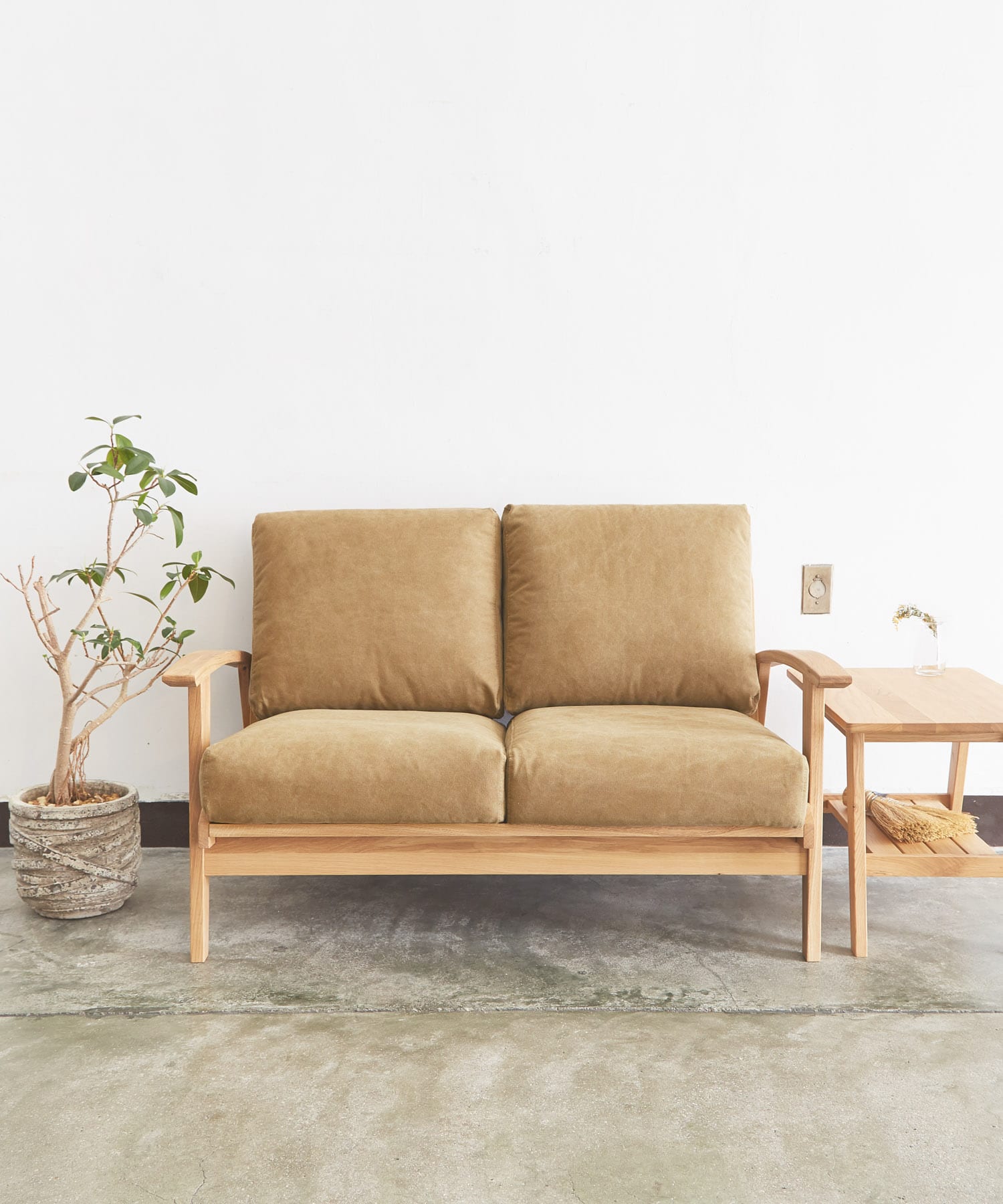 BOTHY Canvas Sofa 2P オーク無垢材 Khaki one