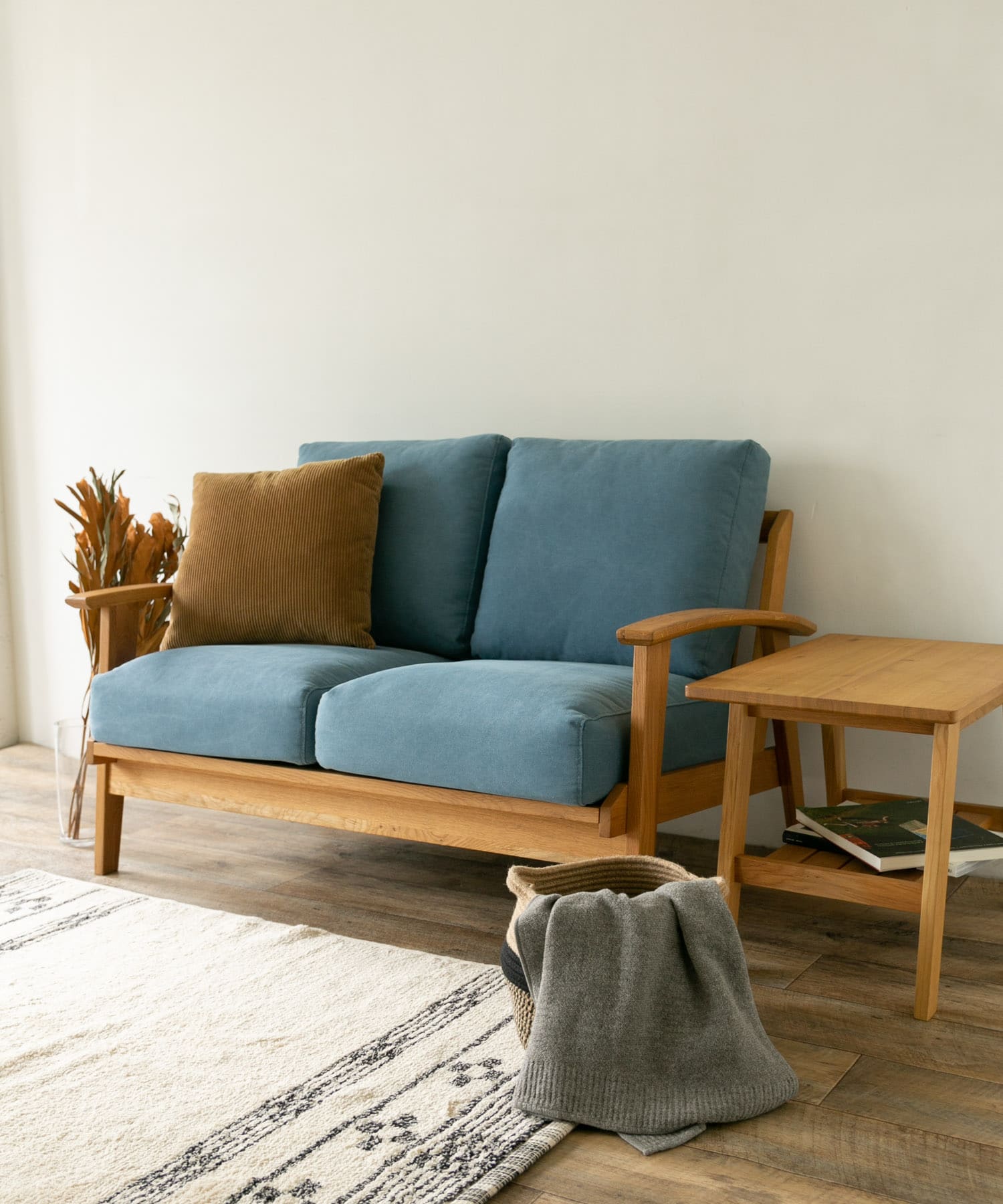 BOTHY Canvas Sofa 2P オーク無垢材 Blue one
