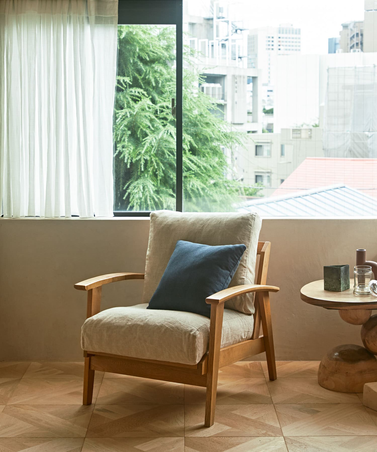 BOTHY　LINEN Sofa 1P オーク無垢材 BEIGE one