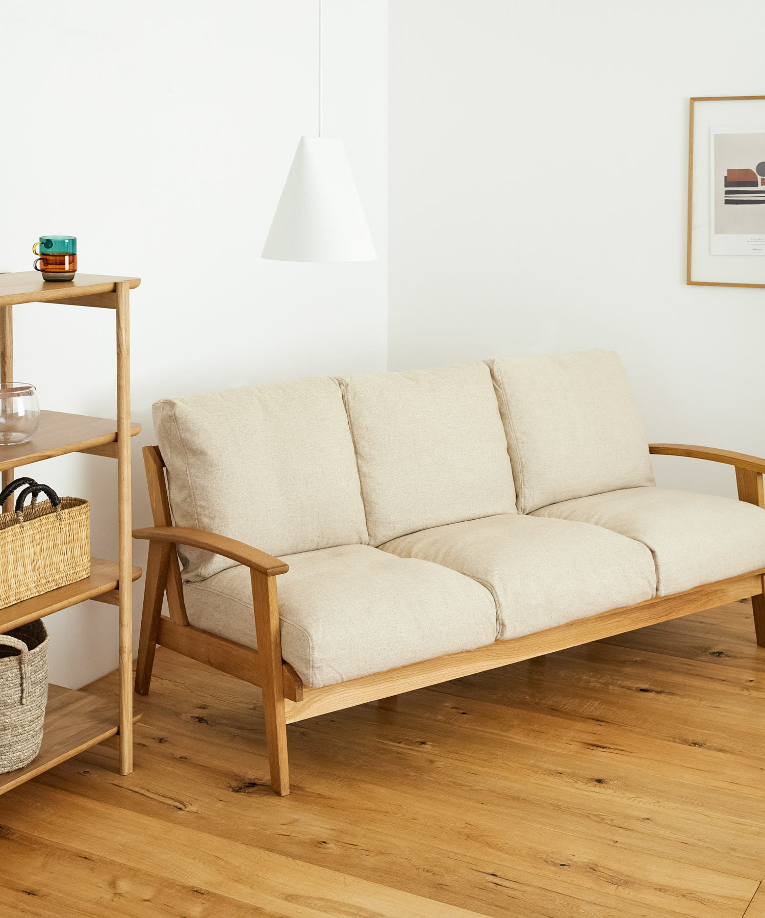 BOTHY　LINEN Sofa 3P オーク無垢材 BEIGE one