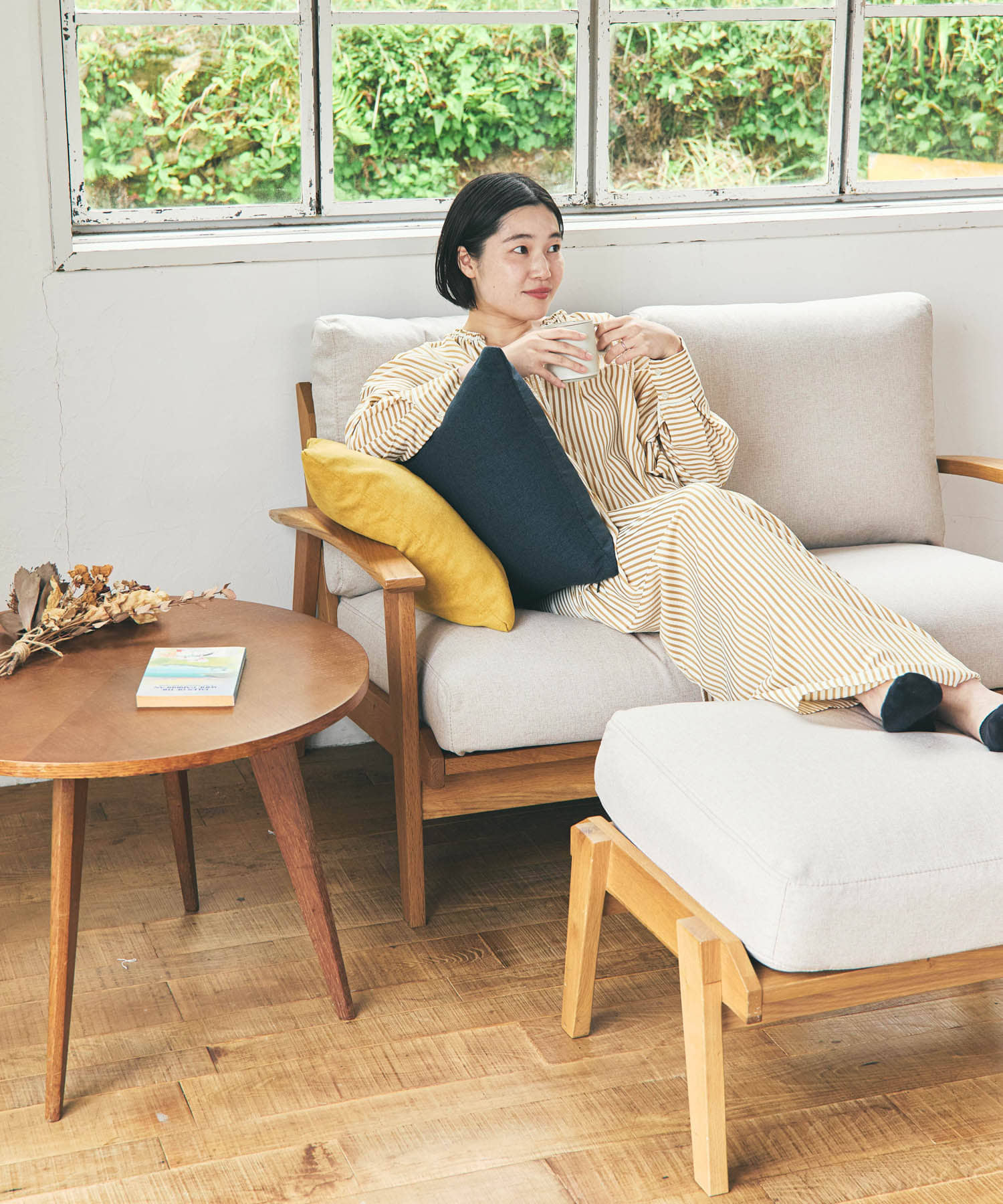 BOTHY　Modern Sofa 2P オーク無垢材 ベージュ one