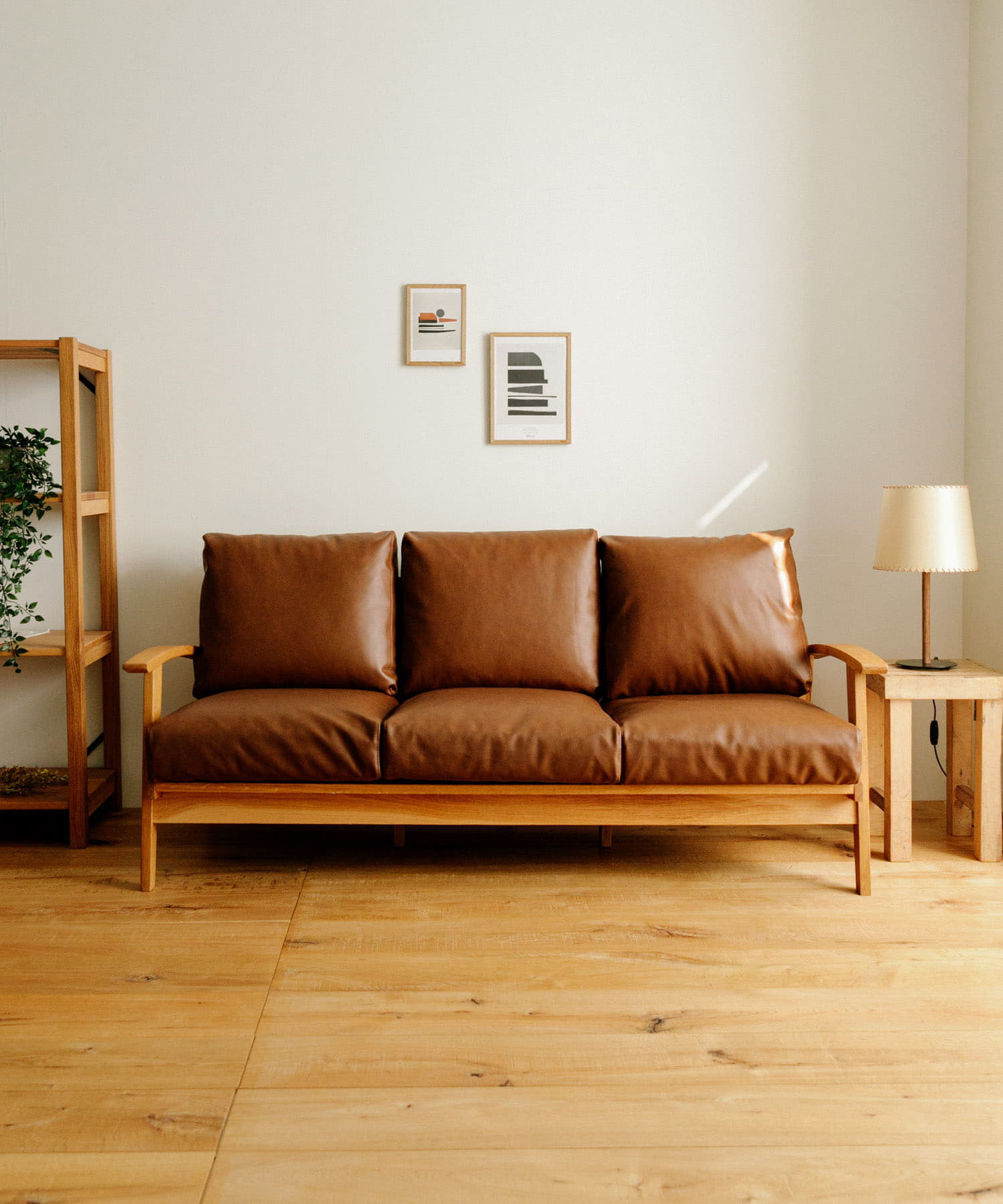 BOTHY　PVC Sofa 3P オーク無垢材 ブラウン one