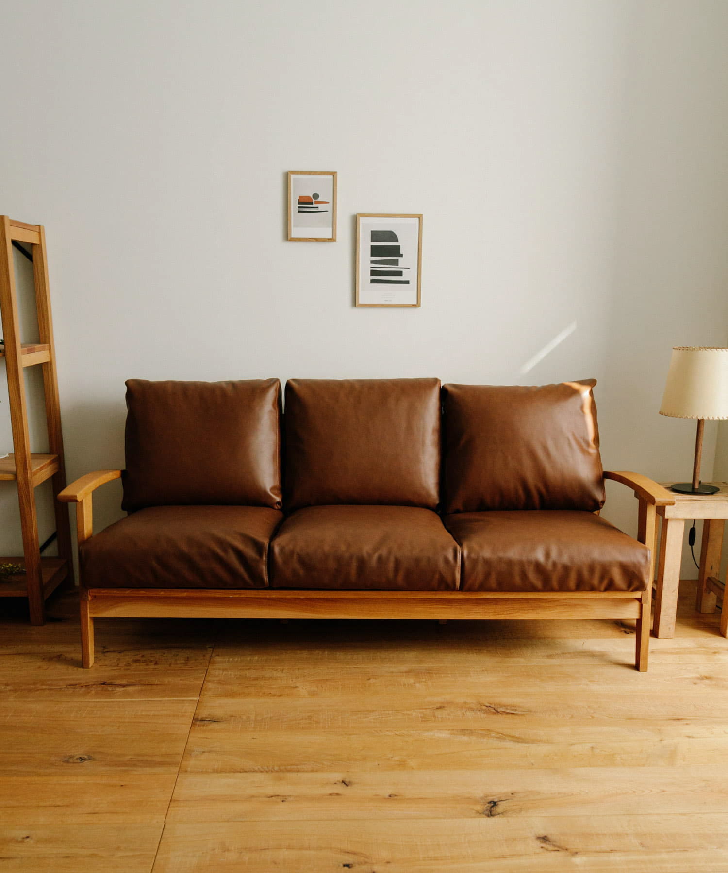 BOTHY　PVC Sofa 3P オーク無垢材 ブラウン one
