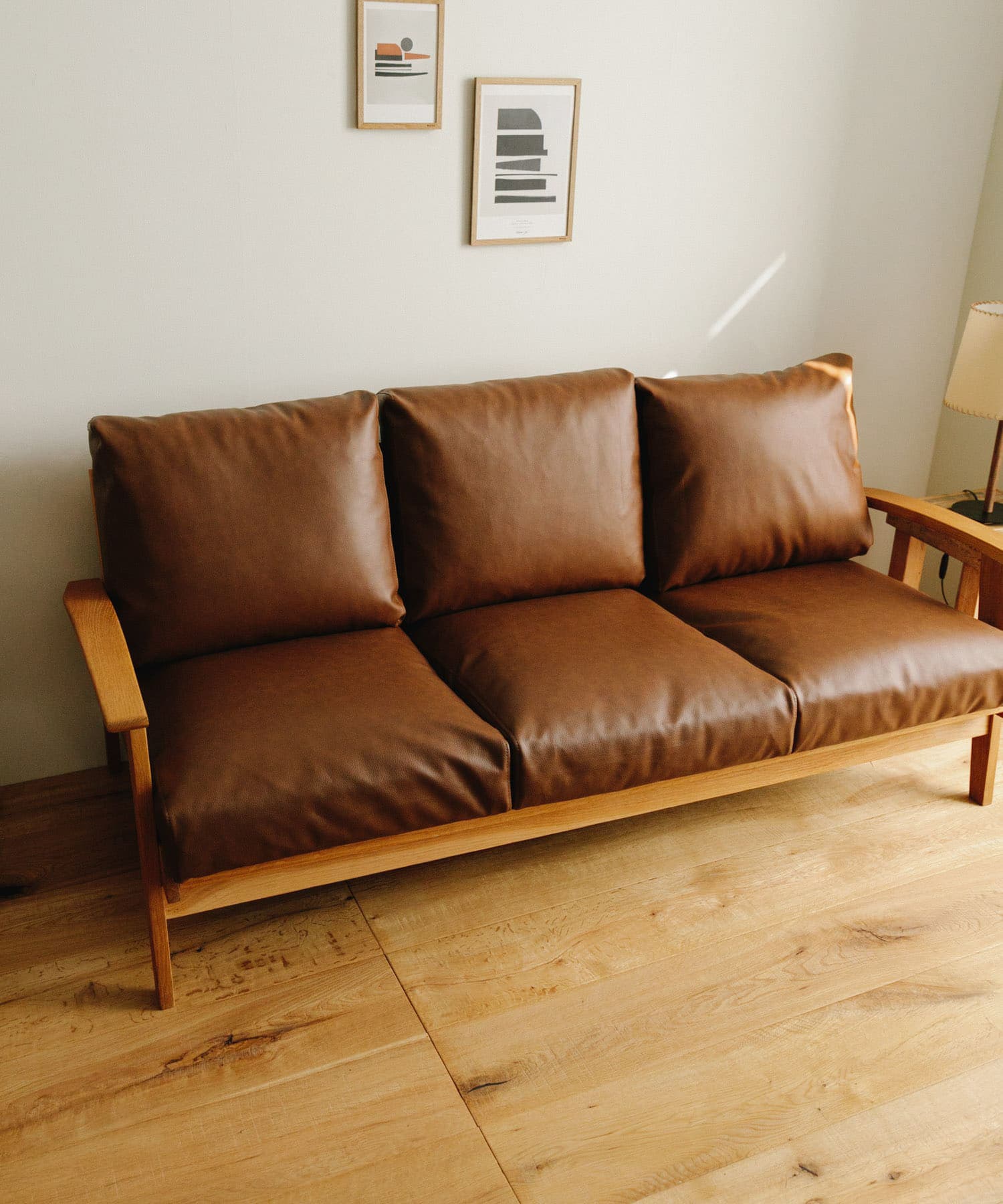 BOTHY　PVC Sofa 3P オーク無垢材 ブラウン one