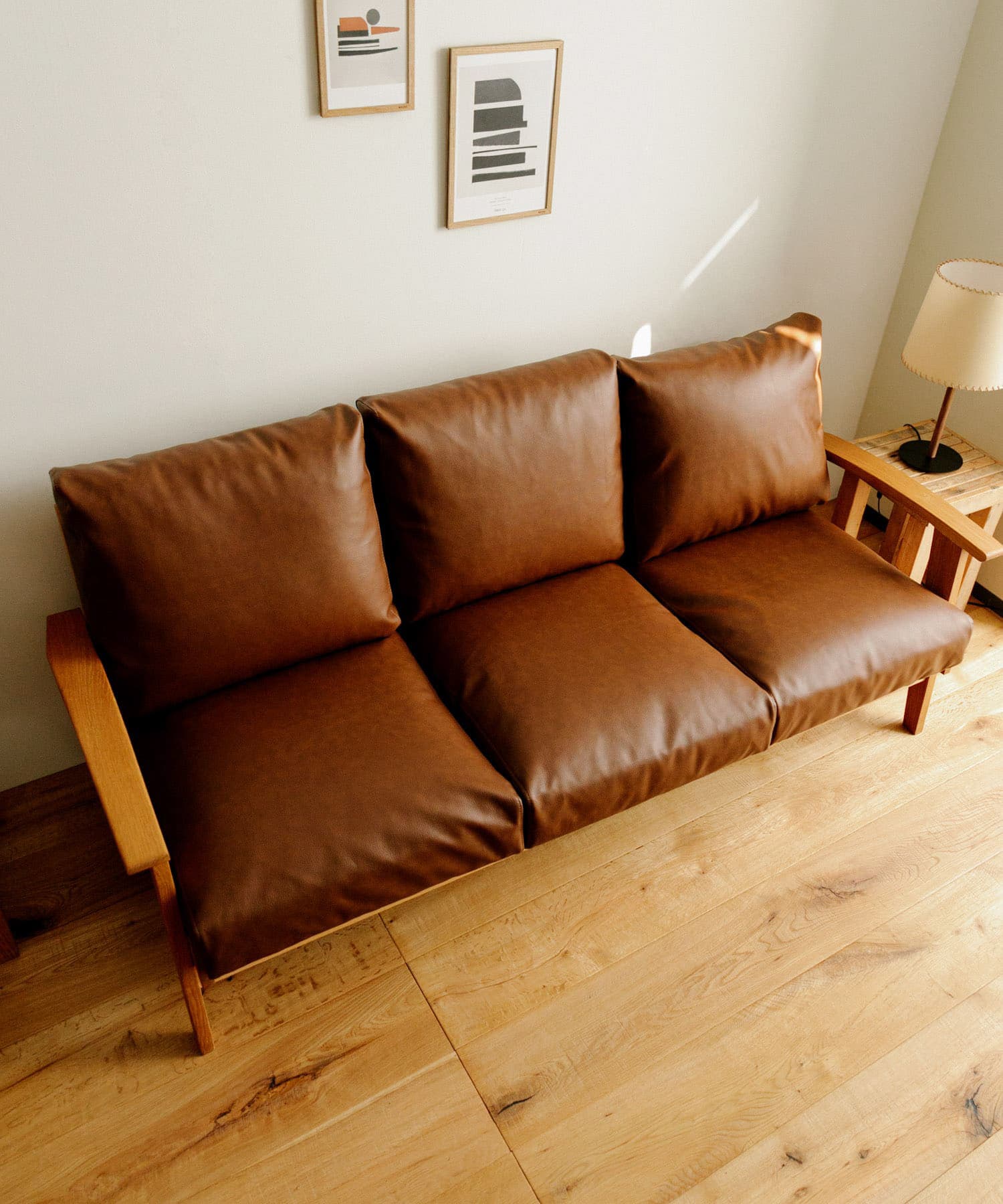BOTHY　PVC Sofa 3P オーク無垢材 ブラウン one