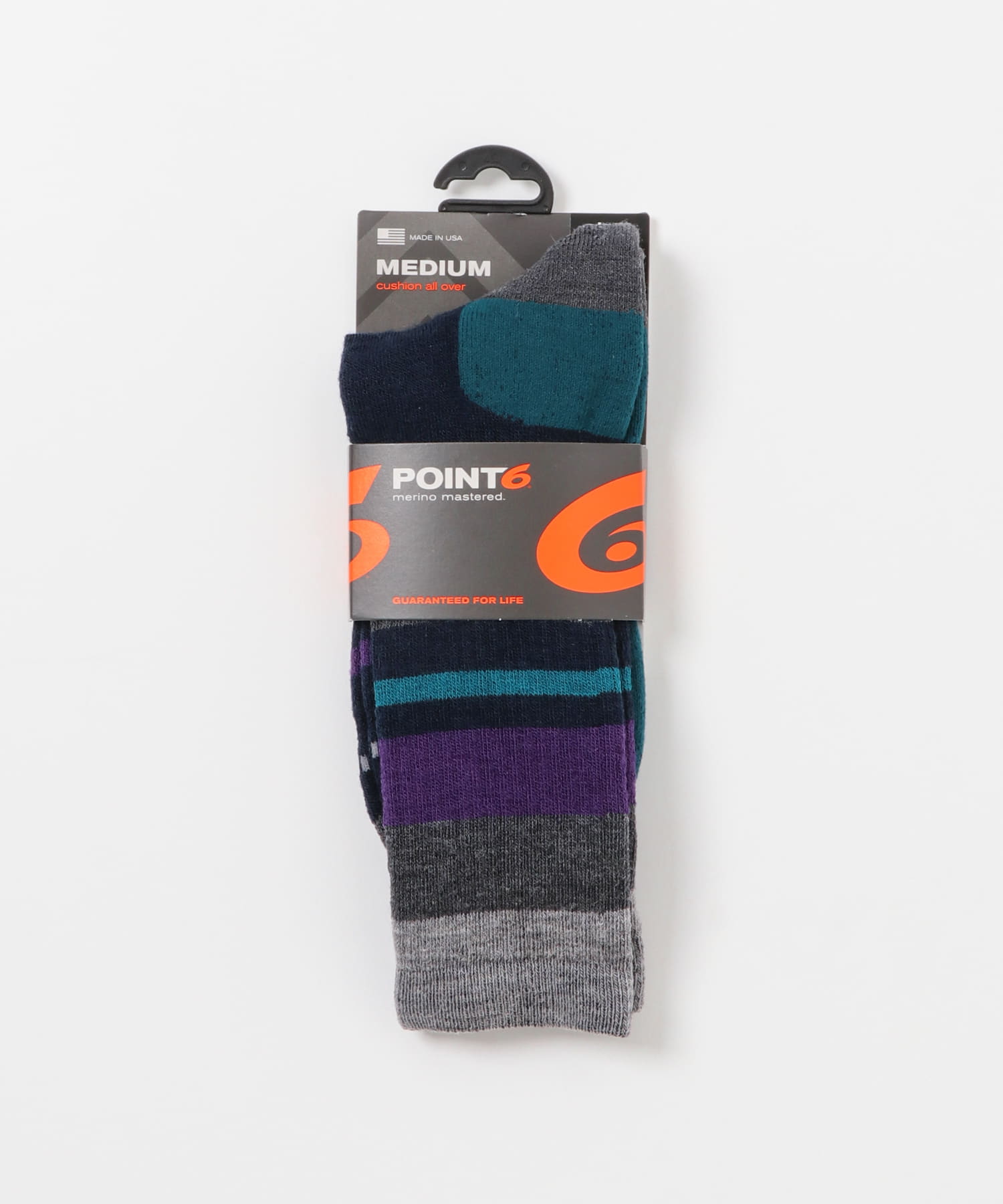 POINT6　mixed stripe medium dark navy M