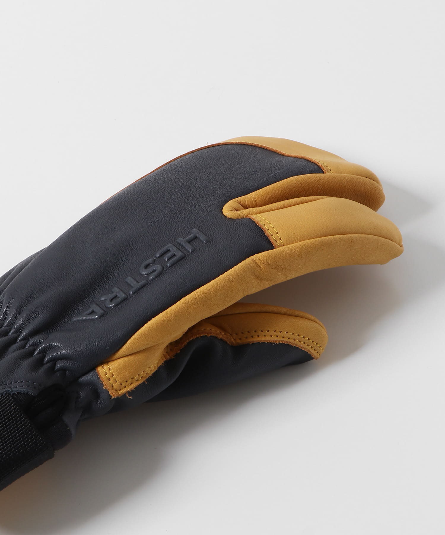 HESTRA 3-Finger Full Leather Sh(9 Grey Nt.Br): ファッション雑貨