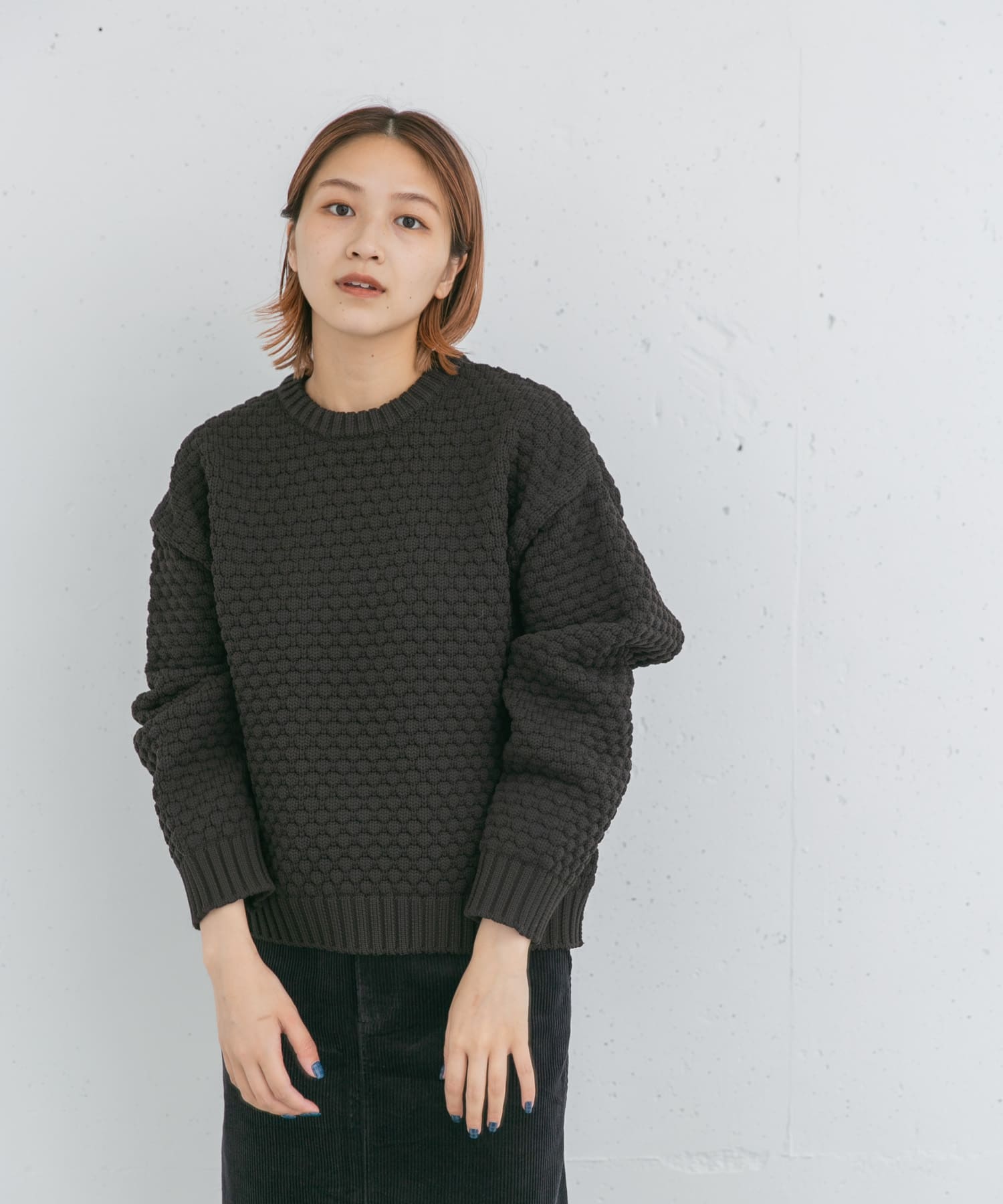 ハグオーワー ポップコーンリブハンドニットカーディガン ブラック 美品 ◇ウール&カシミヤMIX Vネックカーディガン【UNISEX