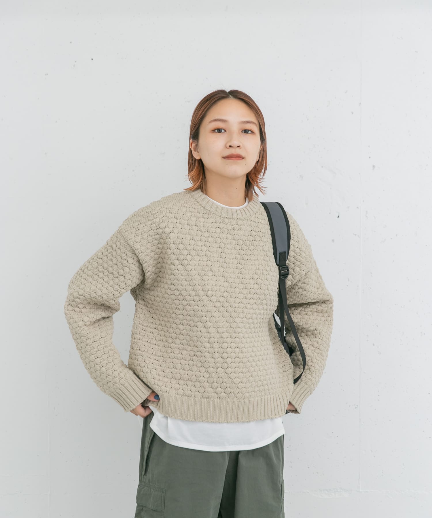 ポップコーン編みニットプルオーバー(one グラファイト