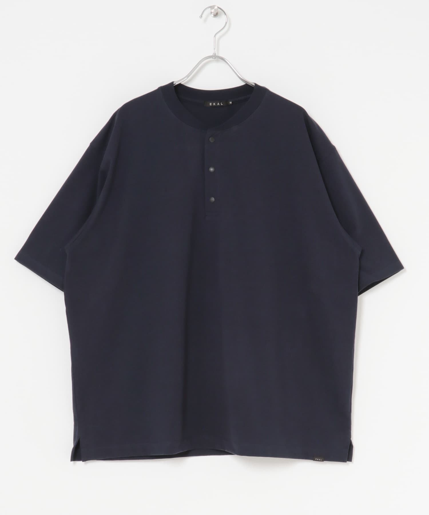 『UR TECH』ワイドヘンリーネックTシャツ ネイビー S