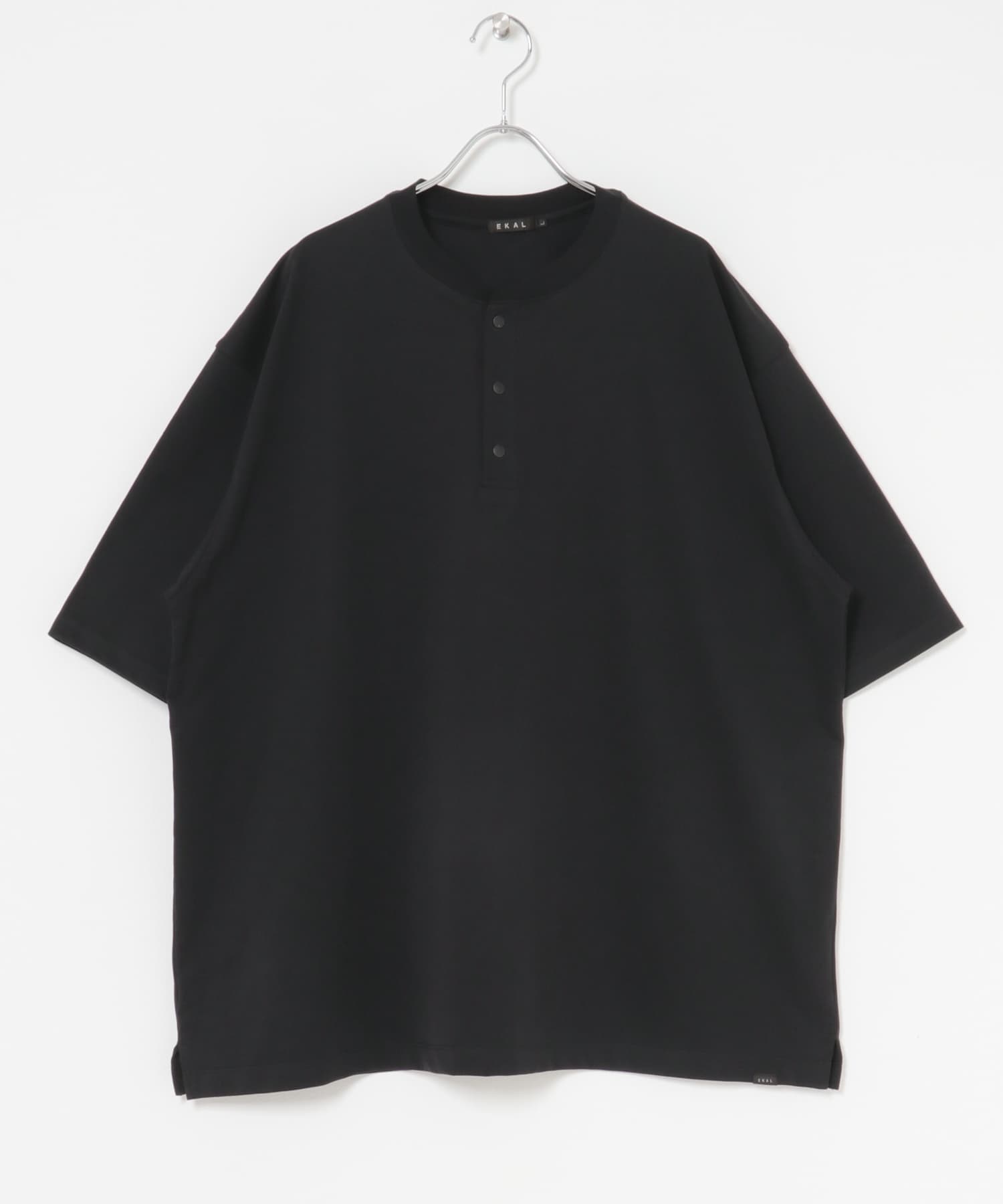 『UR TECH』ワイドヘンリーネックTシャツ ブラック S