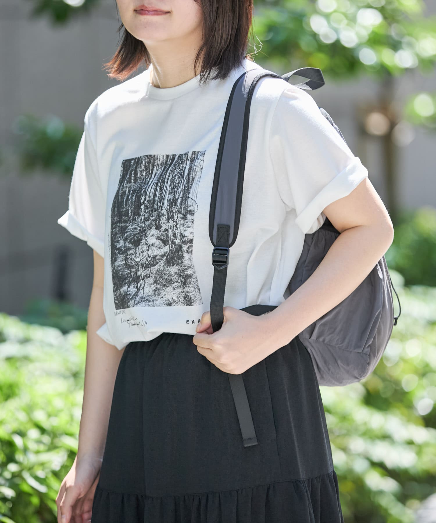 フォトプリントショートスリーブ Tシャツ(one ホワイト): トップス