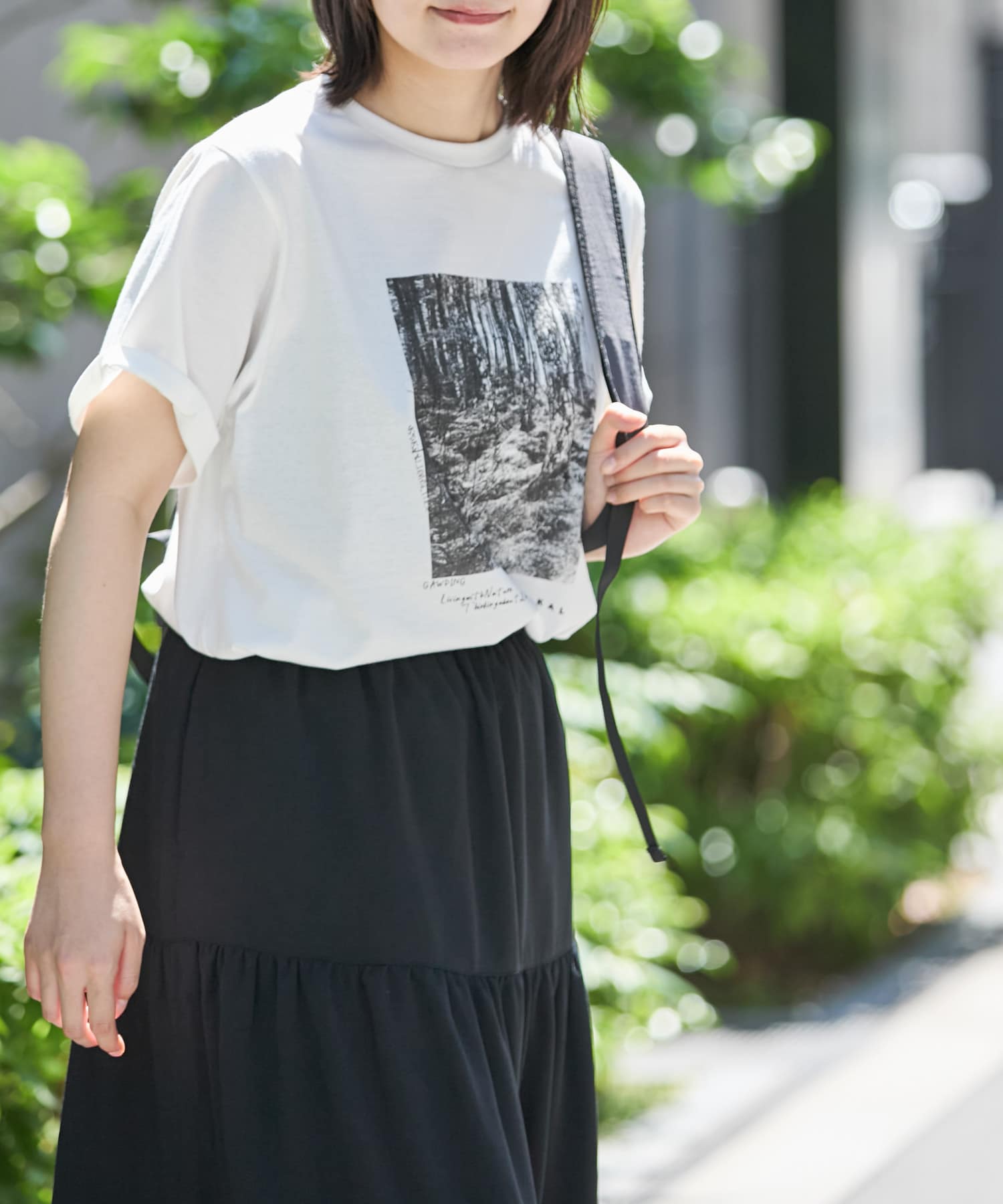 フォトプリントショートスリーブ Tシャツ(one ホワイト): トップス