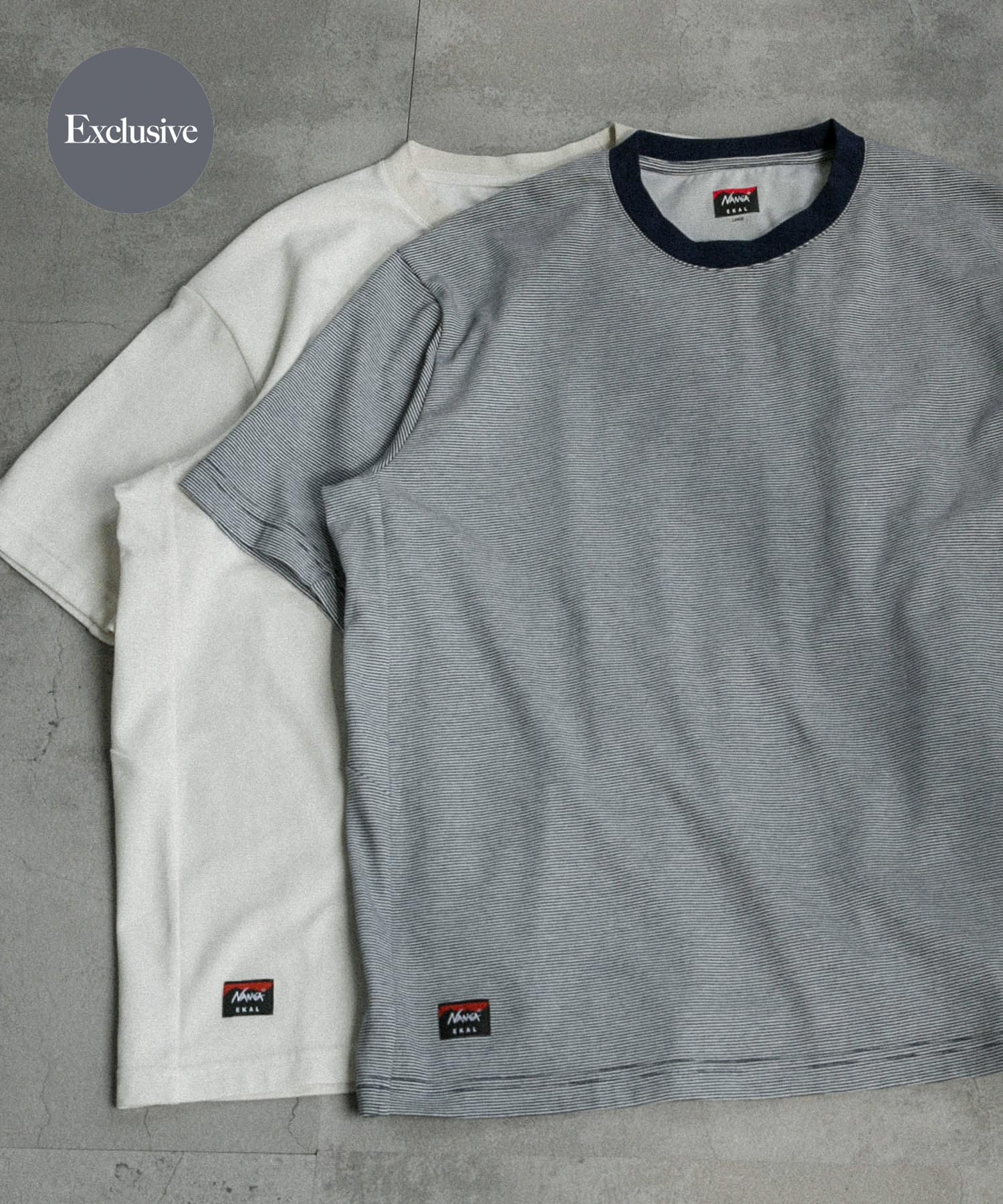 『吸水速乾 / 別注』NANGA×EKAL　ボーダーTシャツ WHT×NVY L