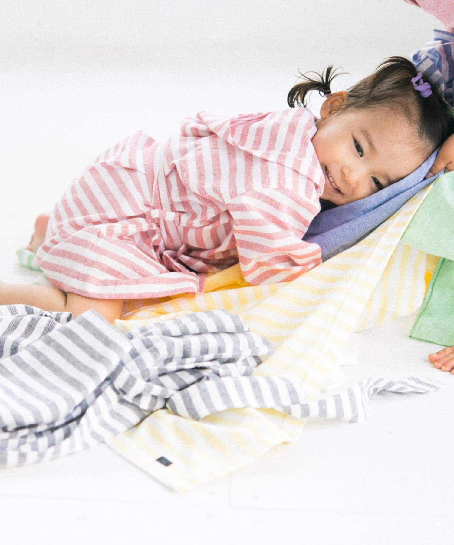 maemukids&baby　ベビーバスローブ(ボーダー) RED -