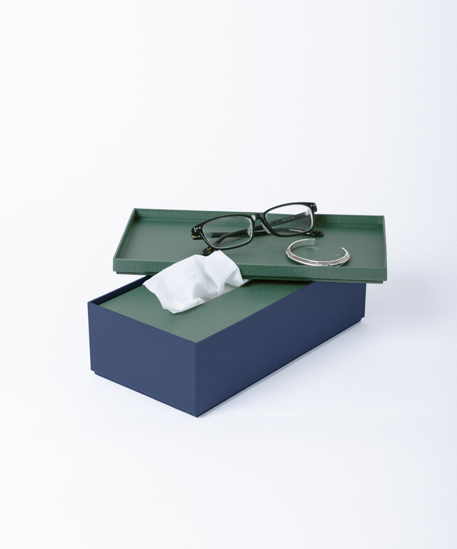 &PAPERS　SNEAK 二重蓋のティッシュケース NAVY GREEN -