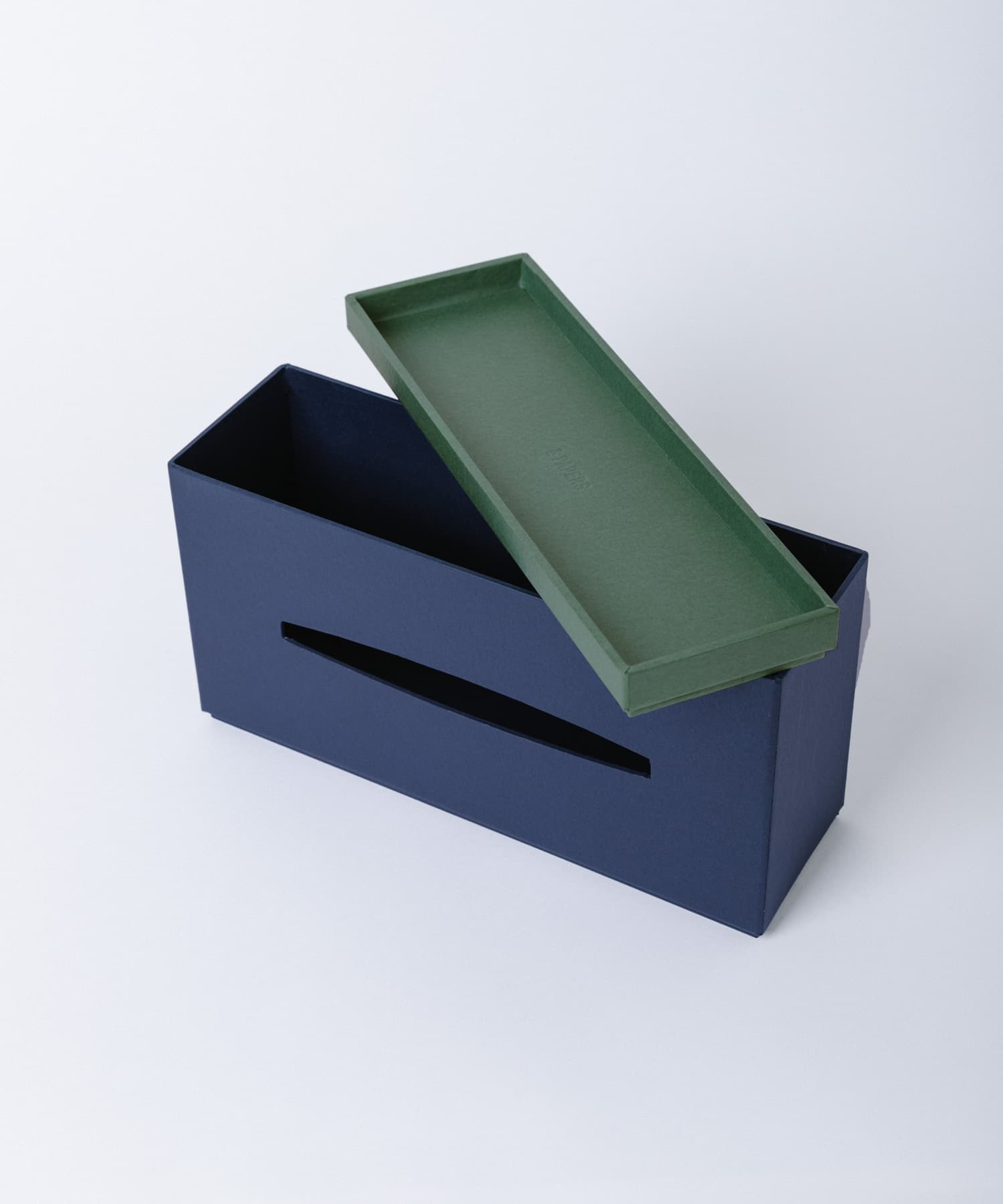 &PAPERS　別注SNEAK SIDE 横型ティッシュケース NAVY GREEN -