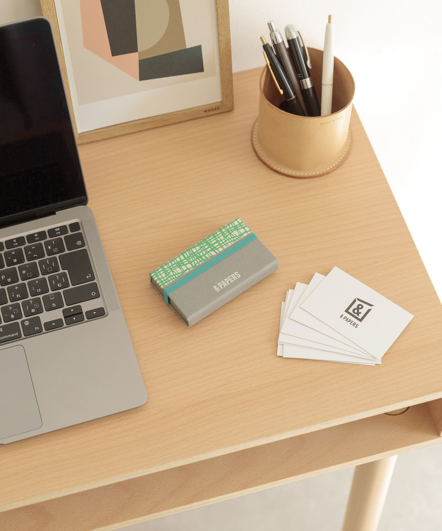 &PAPERS　別注TRI CARD CASE grid green -