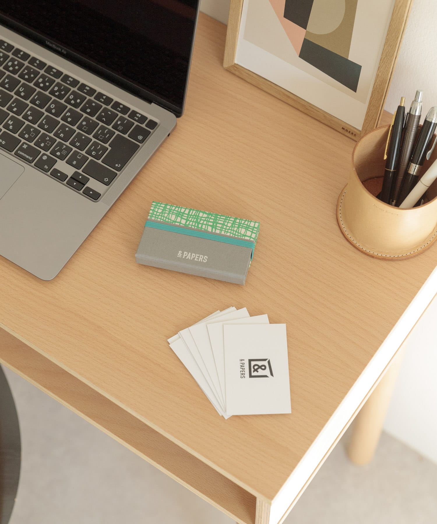 &PAPERS　別注TRI CARD CASE grid green -