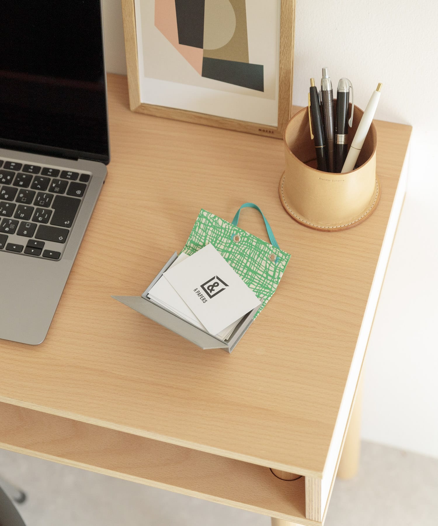 &PAPERS　別注TRI CARD CASE grid green -