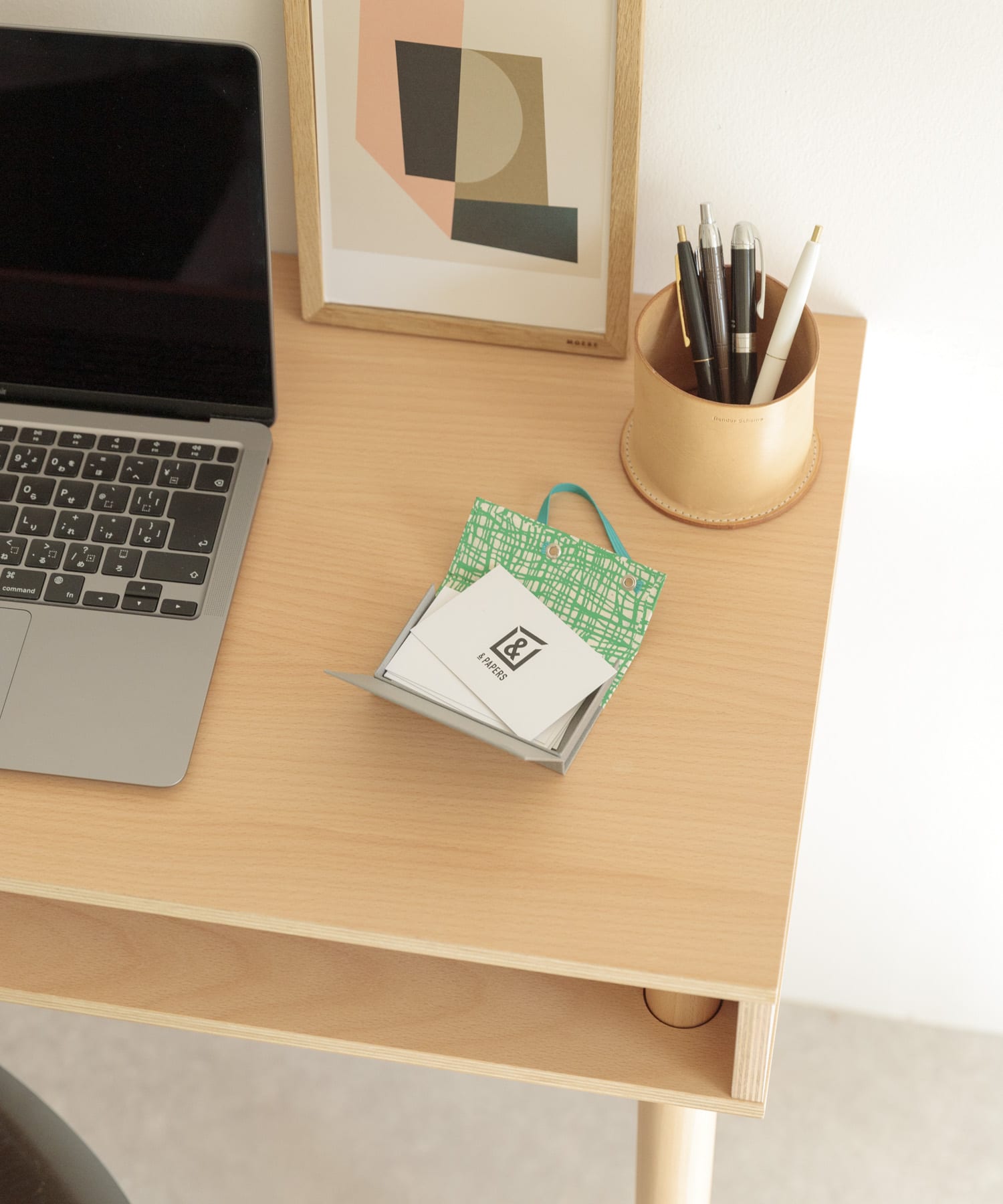 &PAPERS　別注TRI CARD CASE grid green -