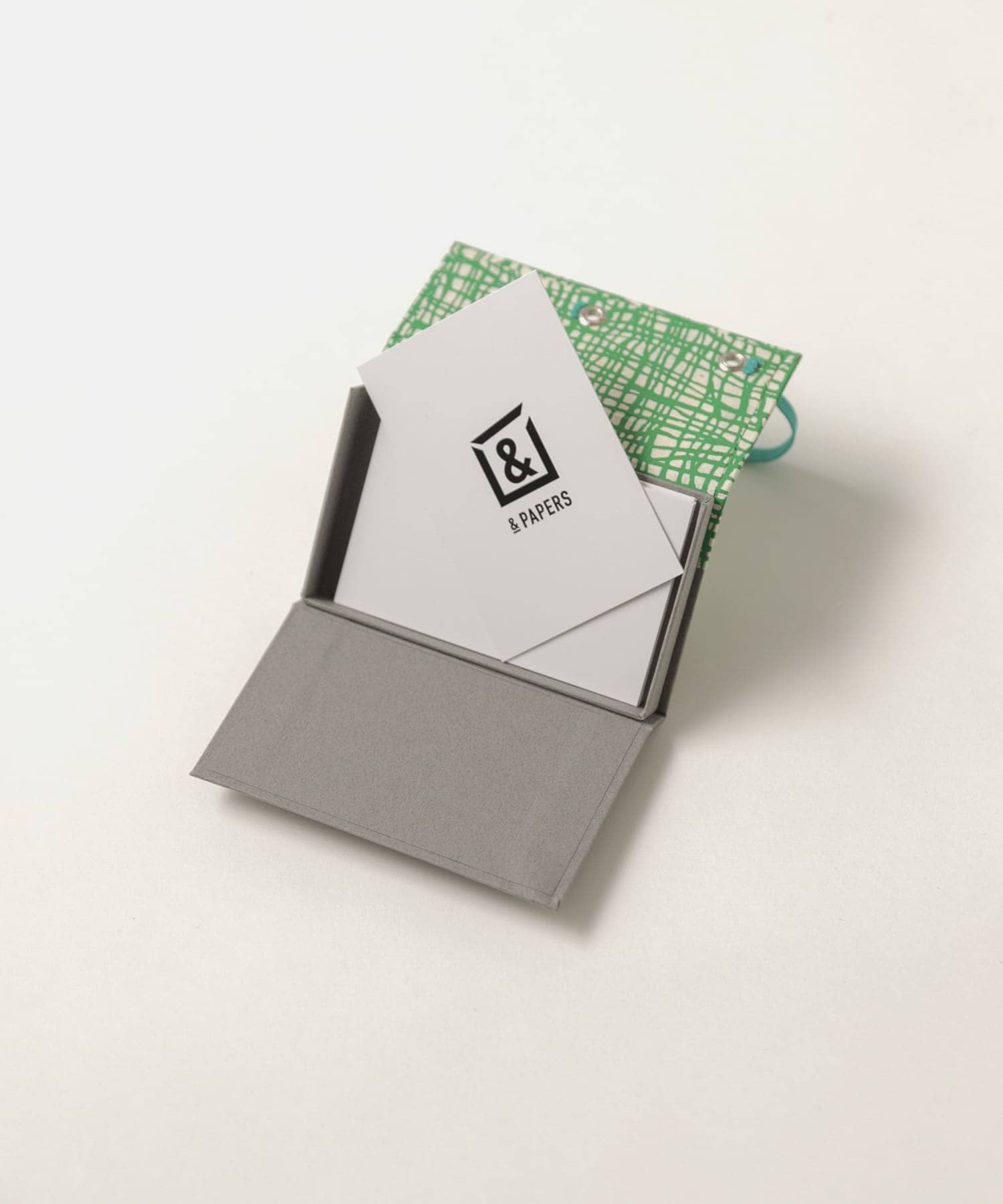 &PAPERS　別注TRI CARD CASE grid green -