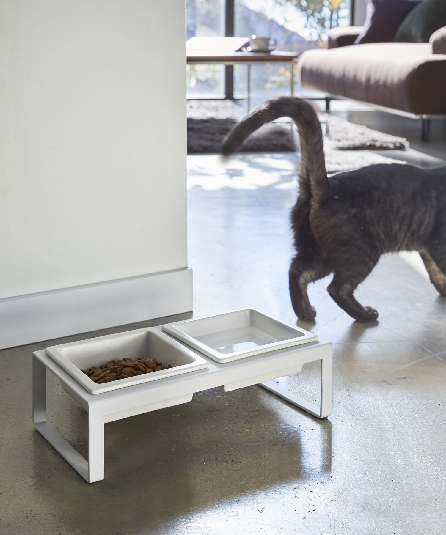 tower　ペットフードボウルスタンドセット トール ホワイト -