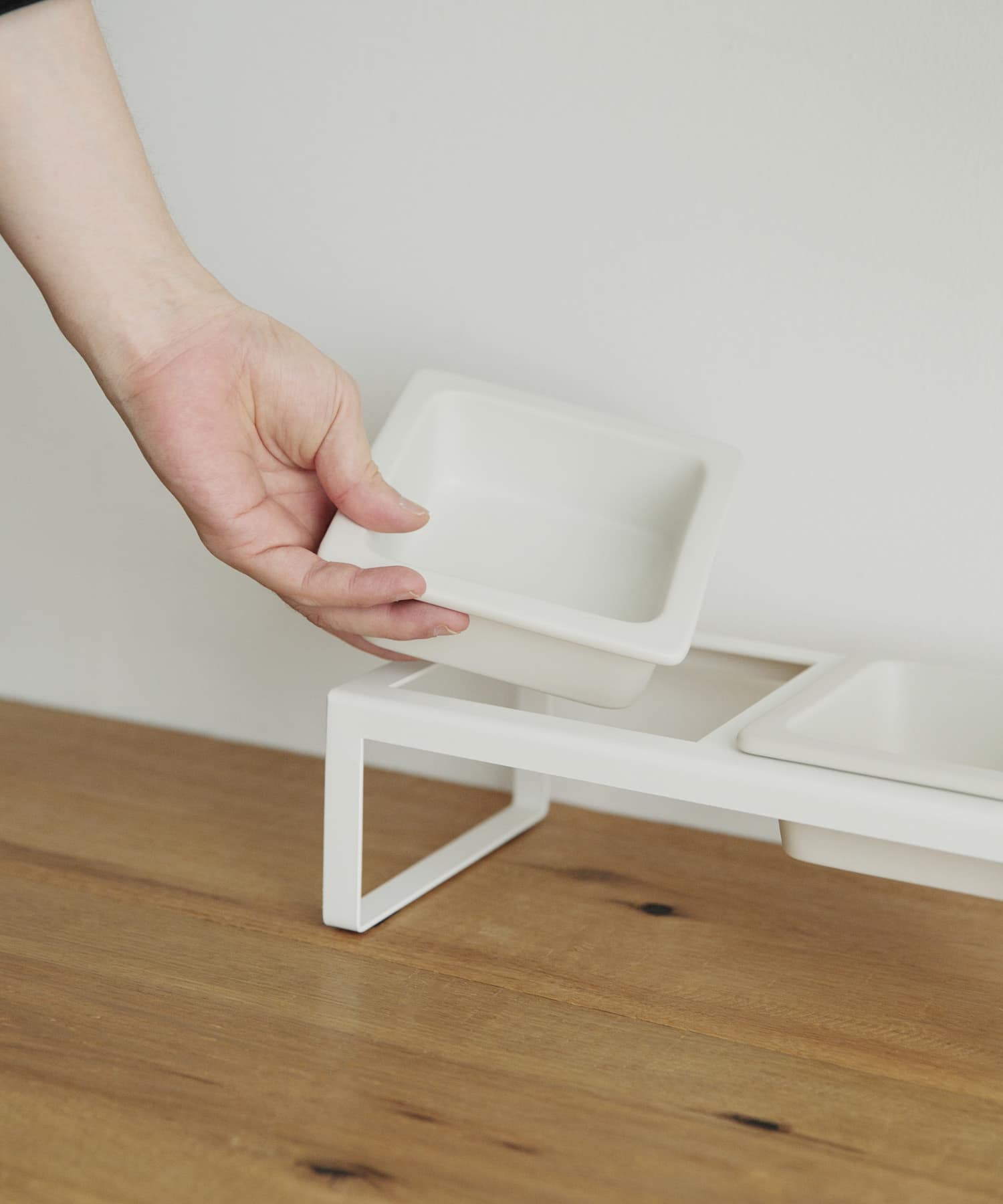 tower　ペットフードボウルスタンドセット トール ホワイト -