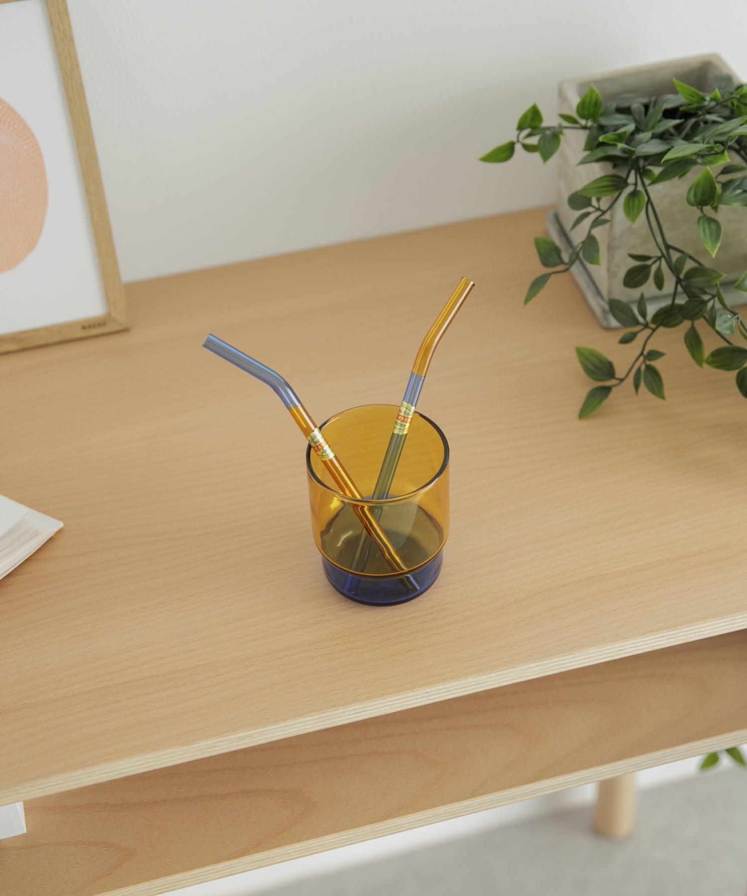 amabro　TWO TONE GLASS STRAW AmberxBlue -