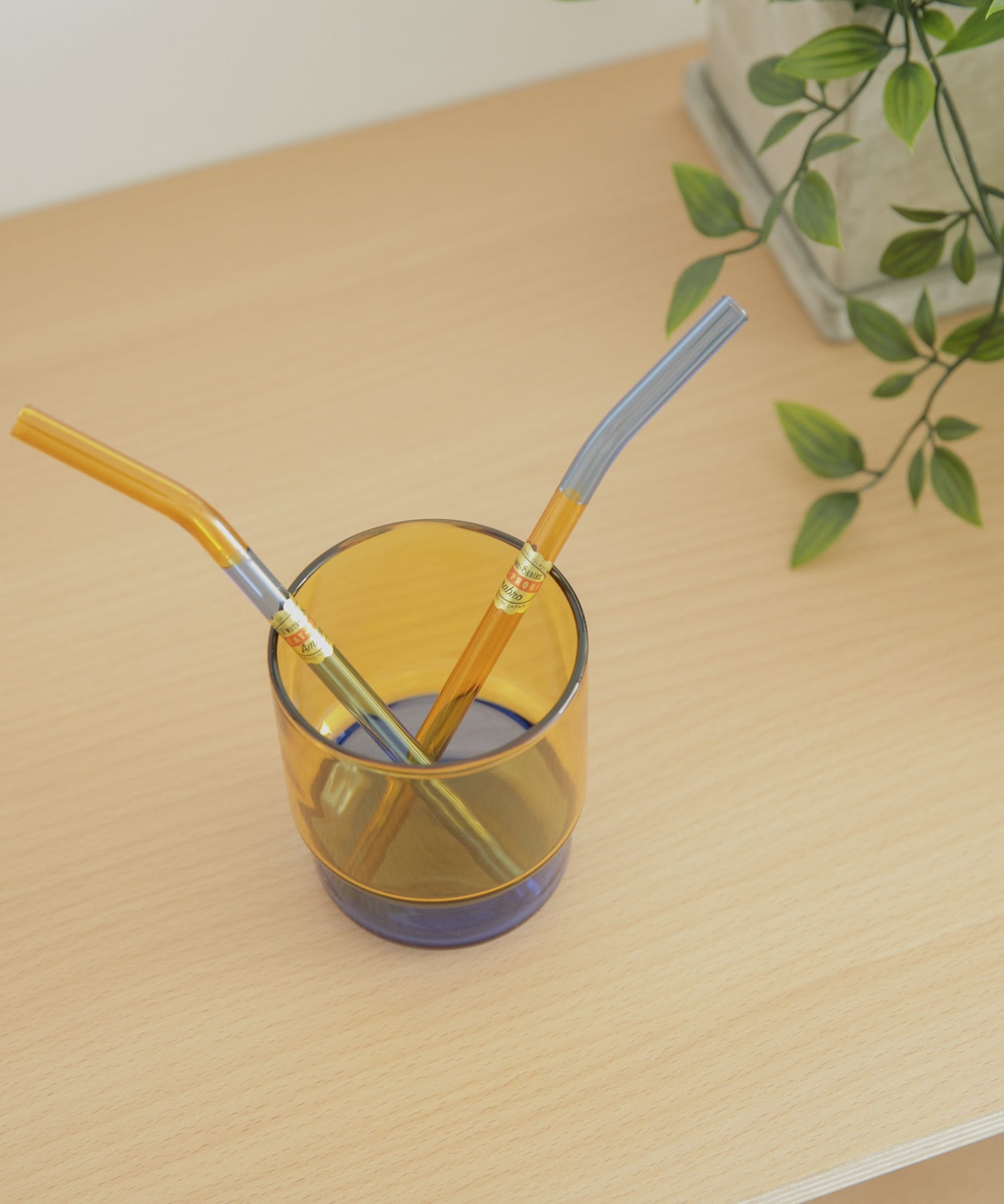 amabro　TWO TONE GLASS STRAW AmberxBlue -