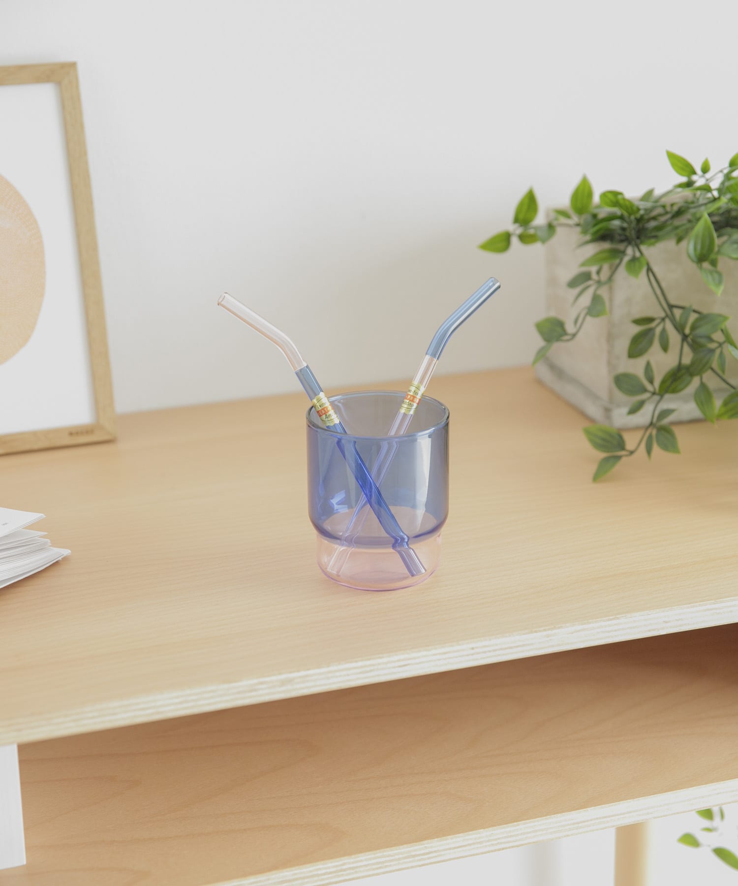 amabro　TWO TONE GLASS STRAW BluexPink -