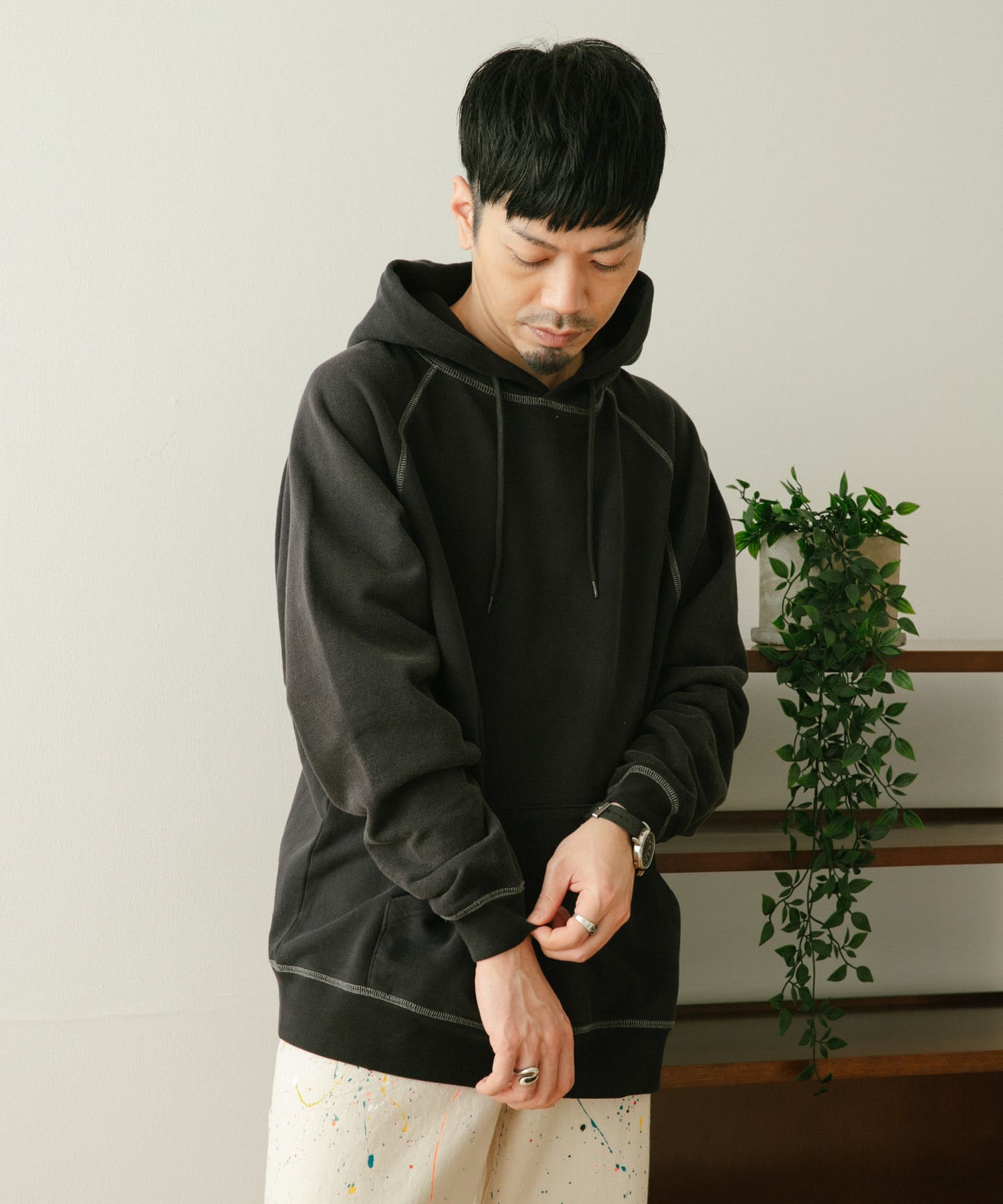 SCREEN STARS　日焼け加工 カラースウェットパーカー BLK M