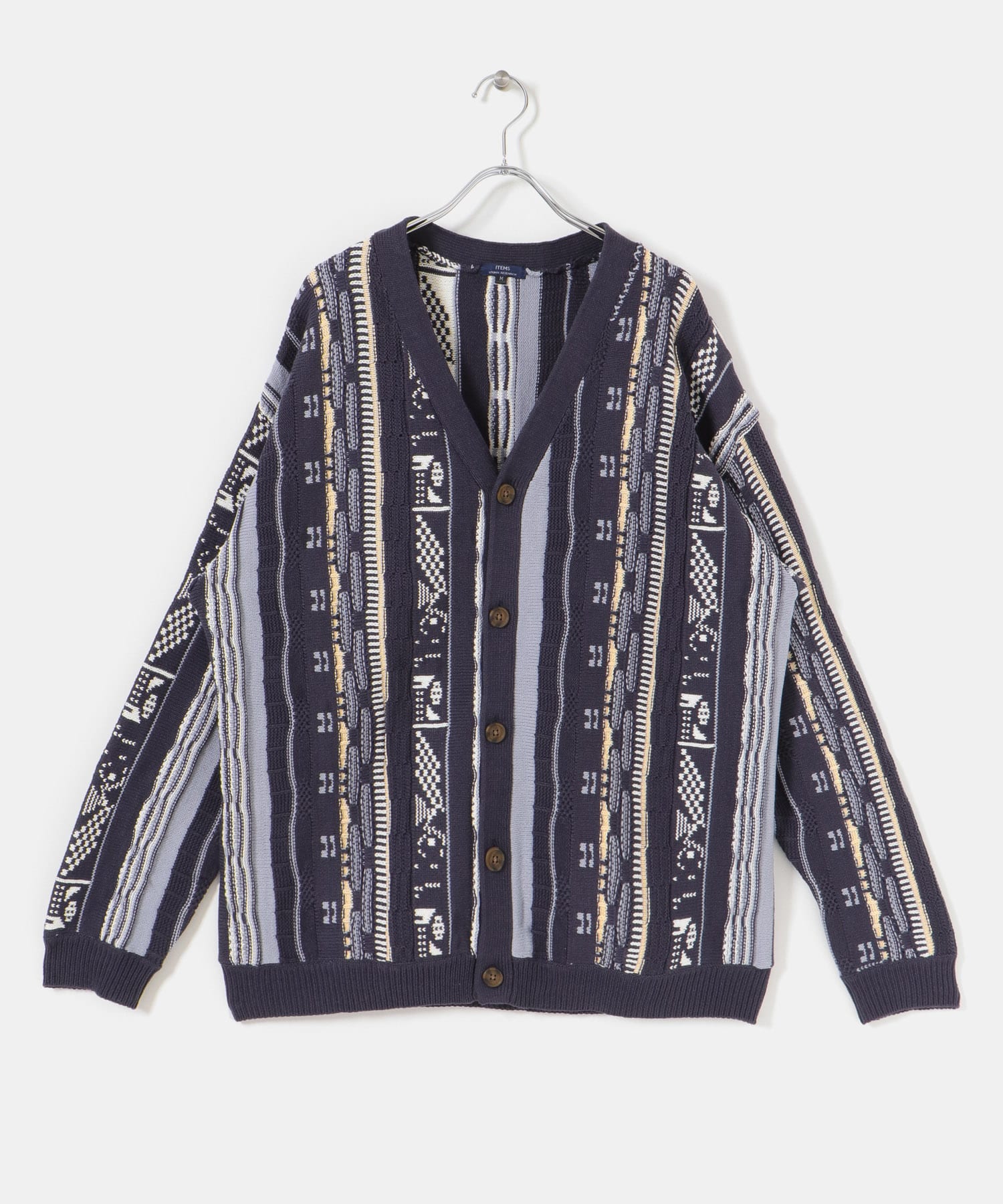 マルチジャカード ニットカーディガン NVY M