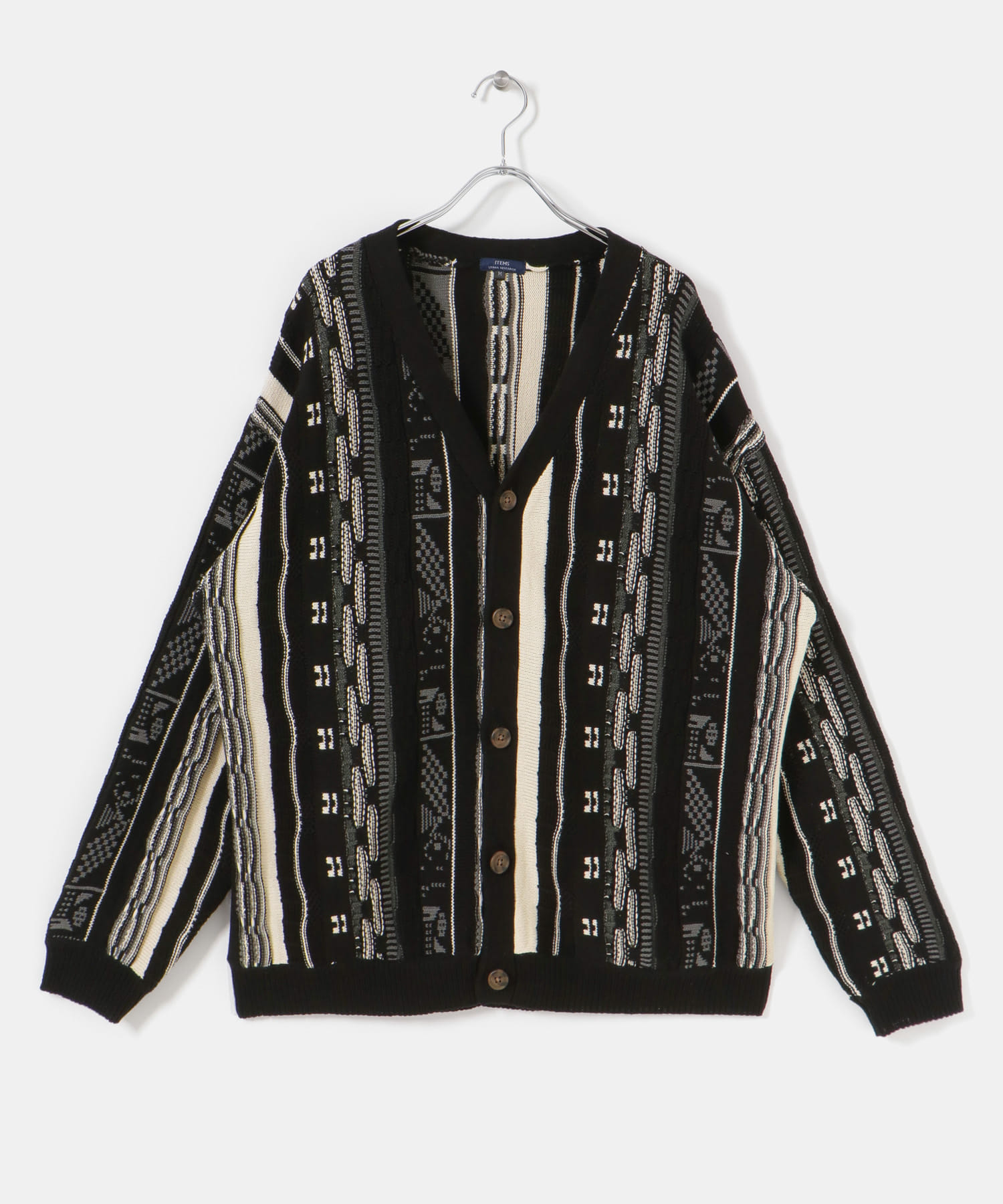 マルチジャカード ニットカーディガン BLK M