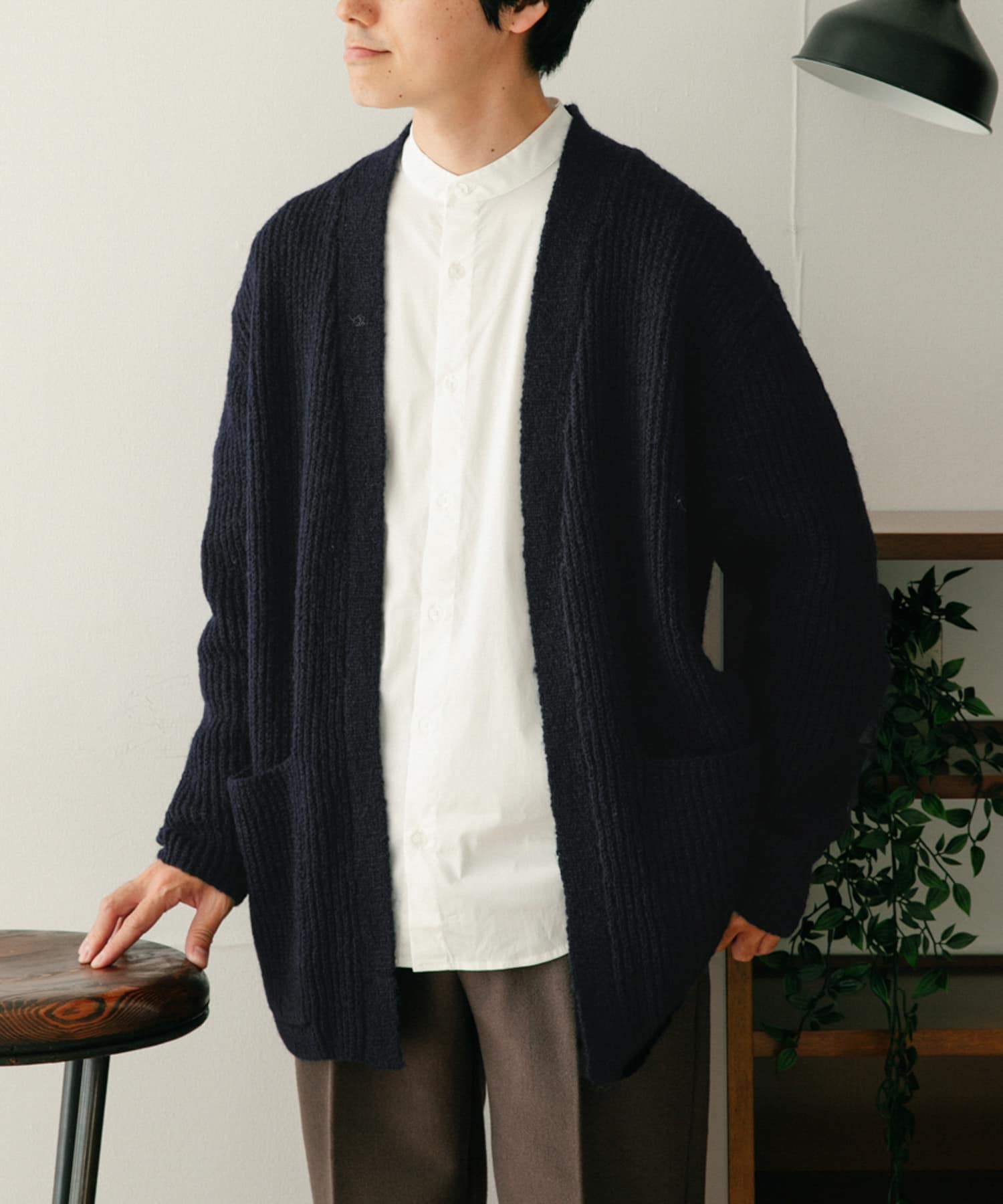 モヘアタッチ リブニットカーディガン