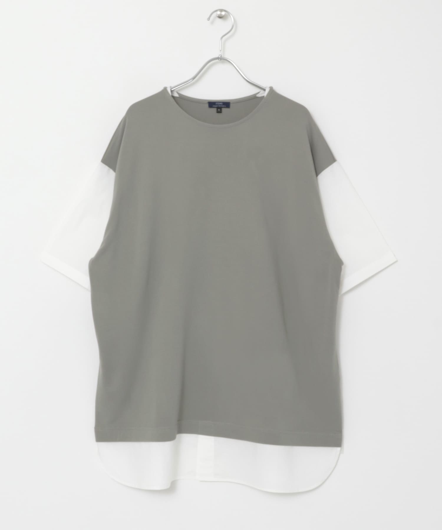 布帛切替レイヤードクルーネックトップス GRY M