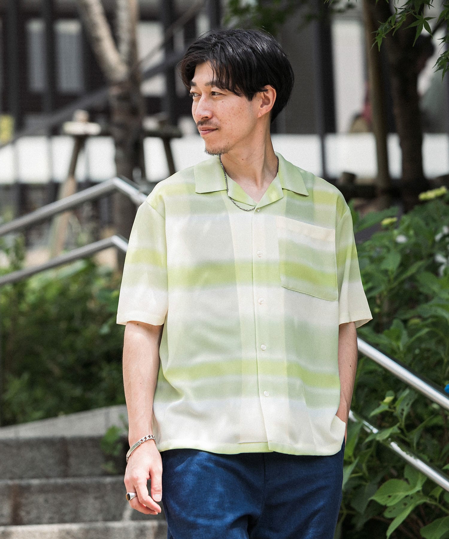 プリントボーダー 半袖シアーシャツ