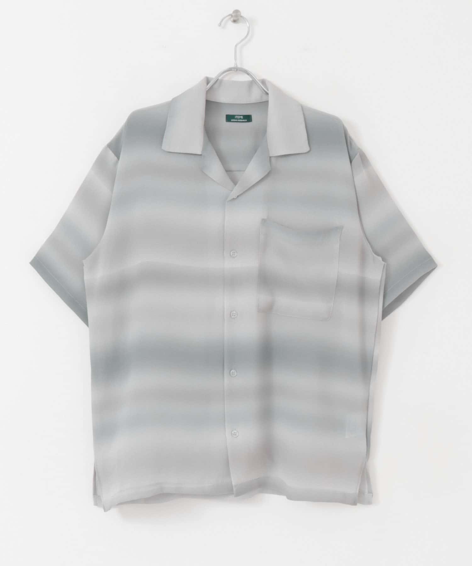 プリントボーダー 半袖シアーシャツ GRY M