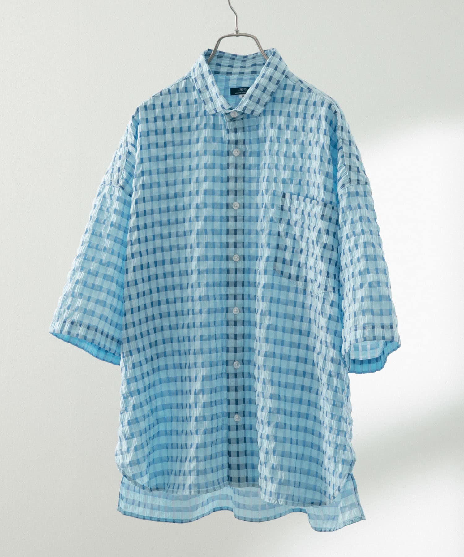シアサッカーチェック ショートスリーブシャツ BLU M