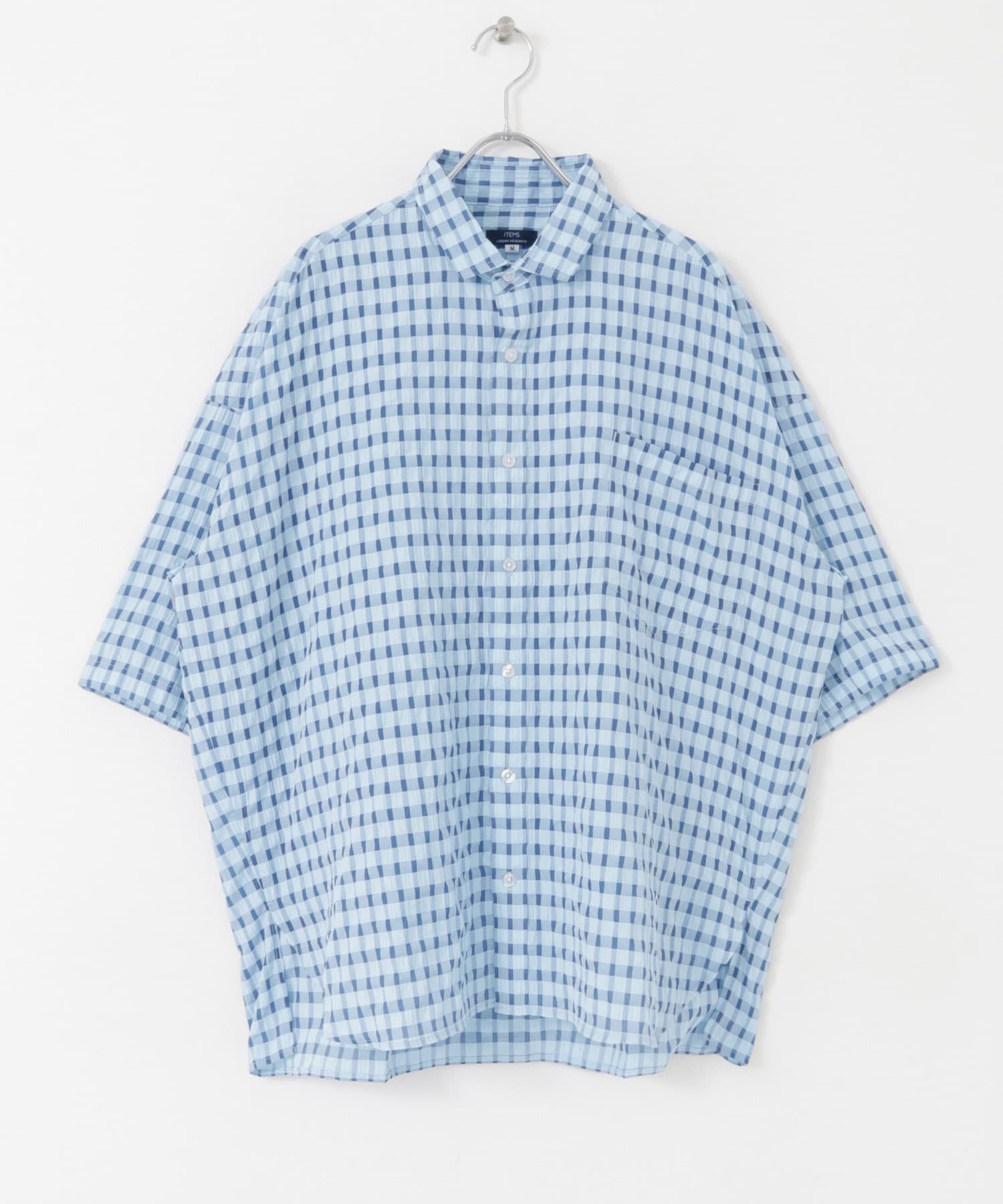 シアサッカーチェック ショートスリーブシャツ BLU M