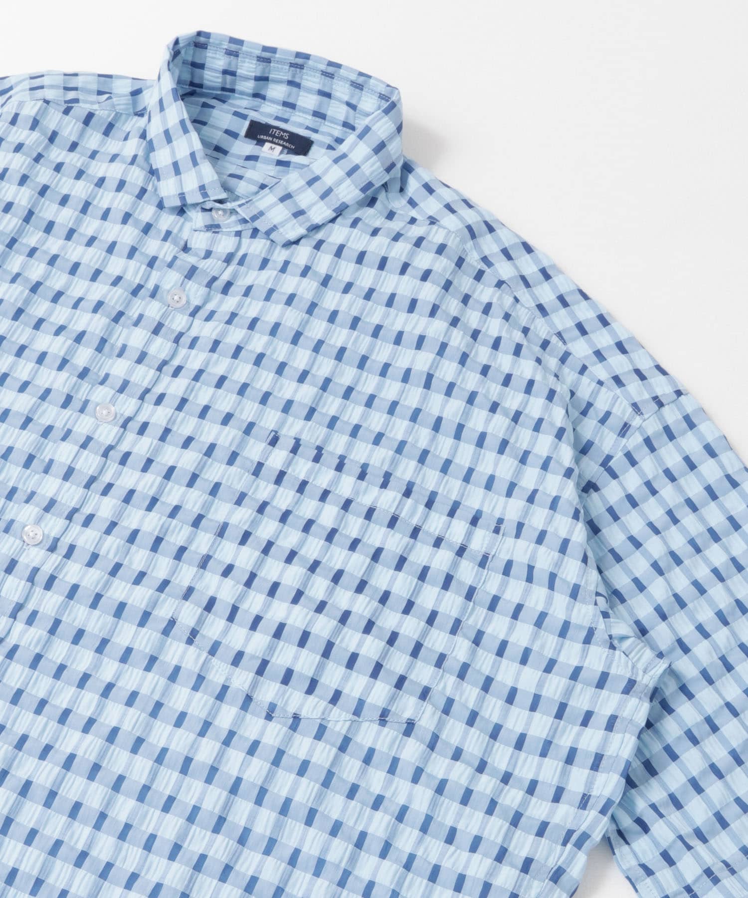 シアサッカーチェック ショートスリーブシャツ BLU M
