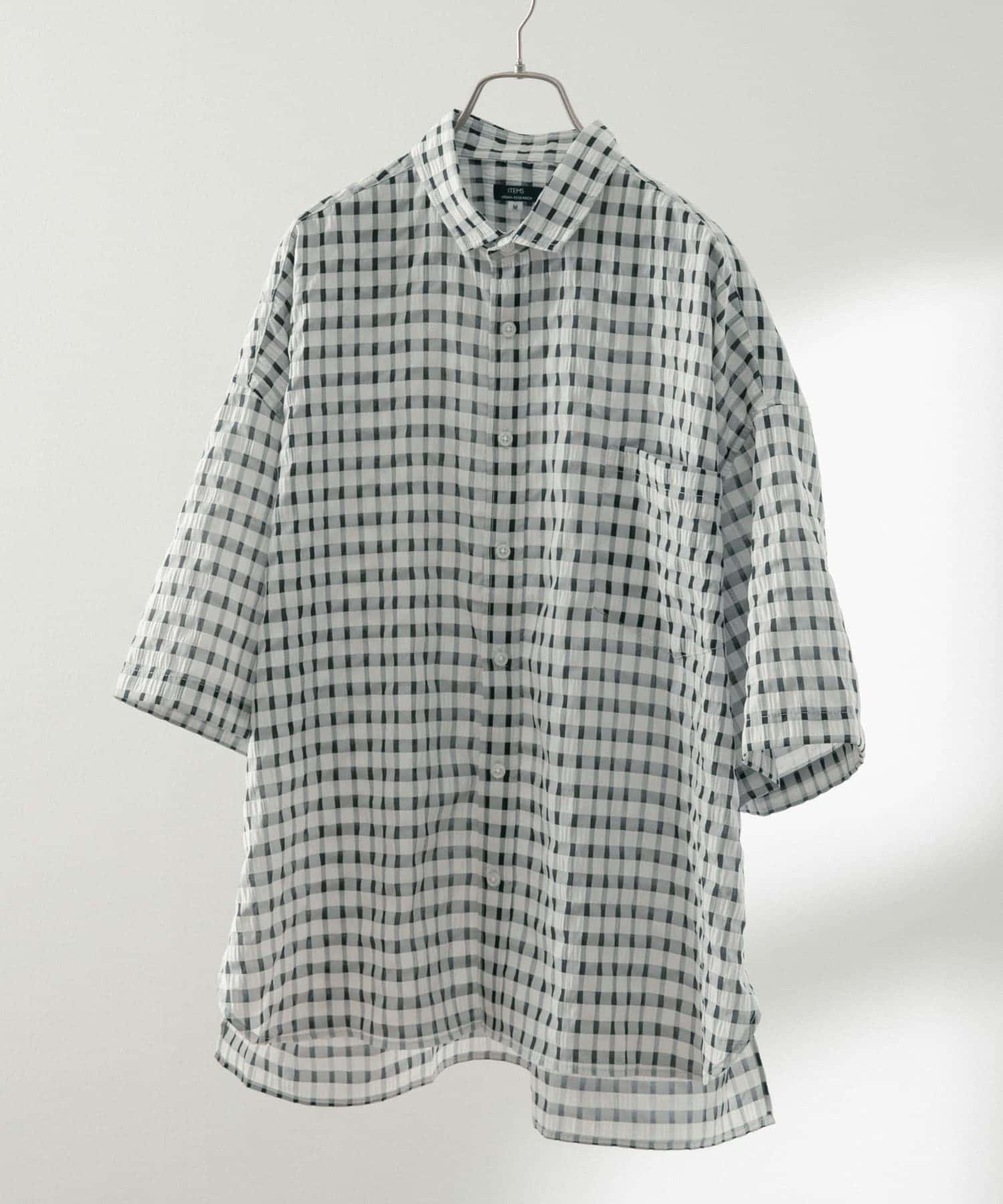 シアサッカーチェック ショートスリーブシャツ BLK M