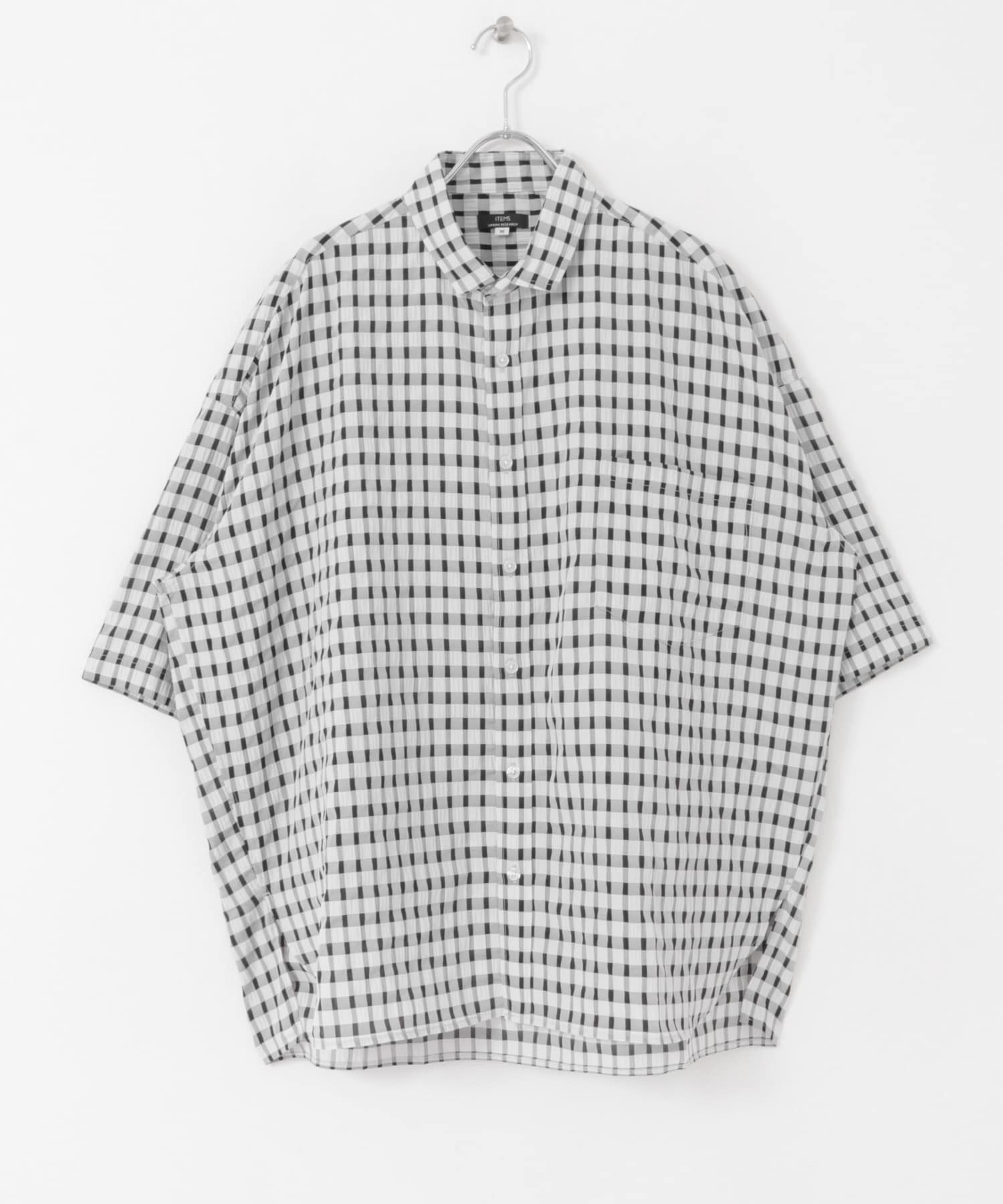 シアサッカーチェック ショートスリーブシャツ BLK M