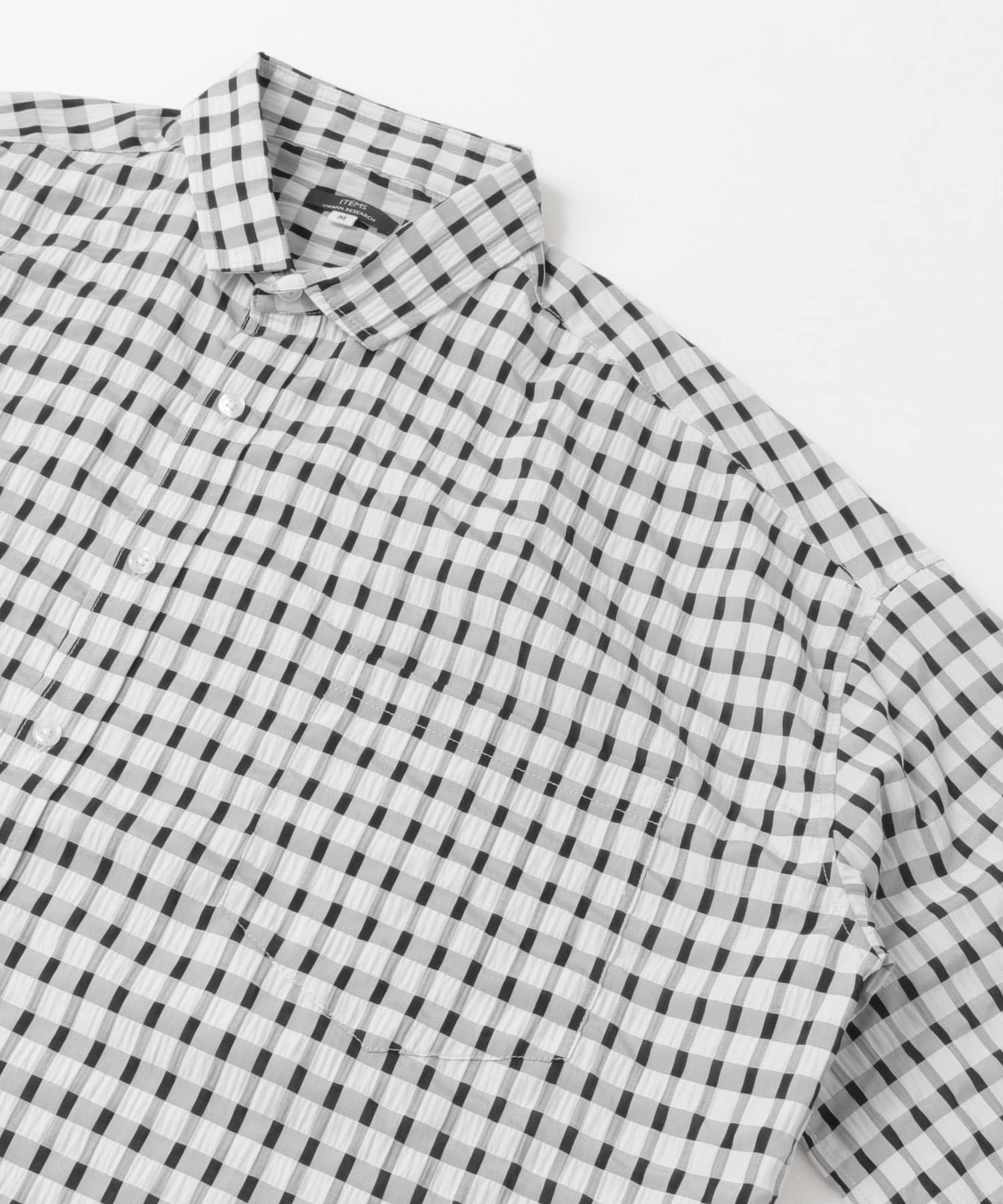 シアサッカーチェック ショートスリーブシャツ BLK M